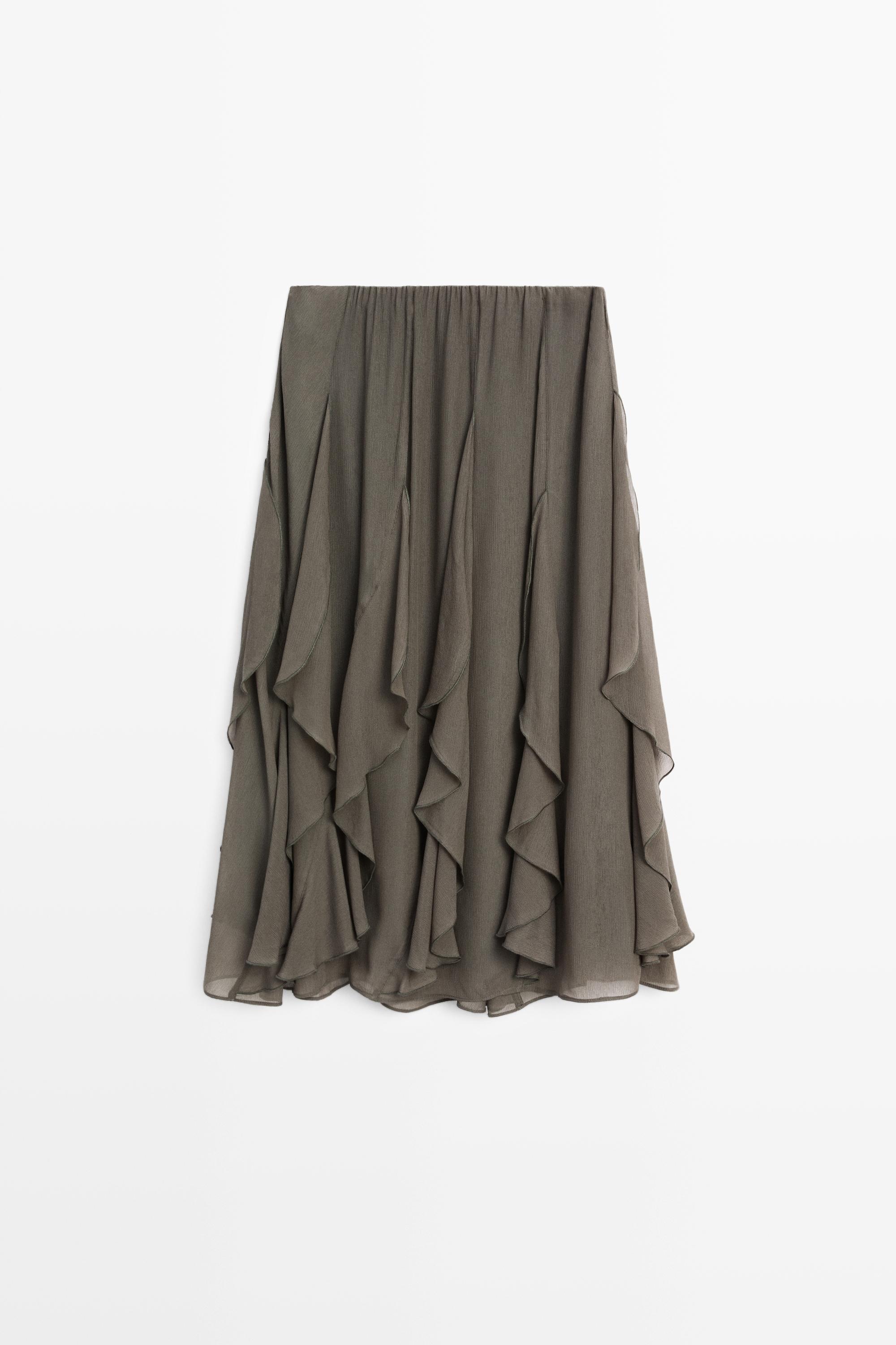 Flowing midi skirt with ruffle detail — GREEN