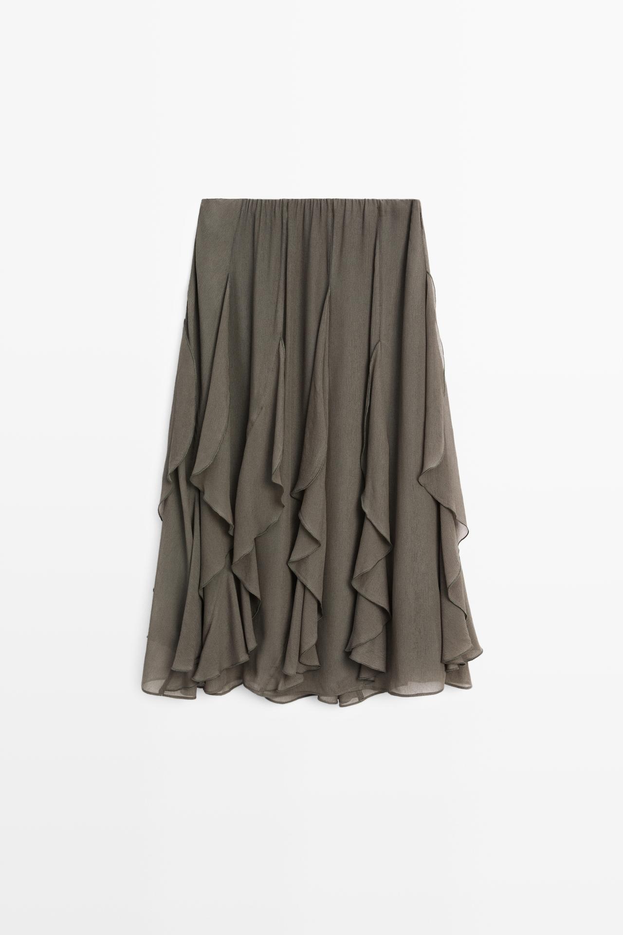 Flowing midi skirt with ruffle detail — GREEN