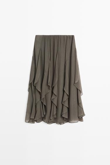 Flowing midi skirt with ruffle detail — GREEN 6