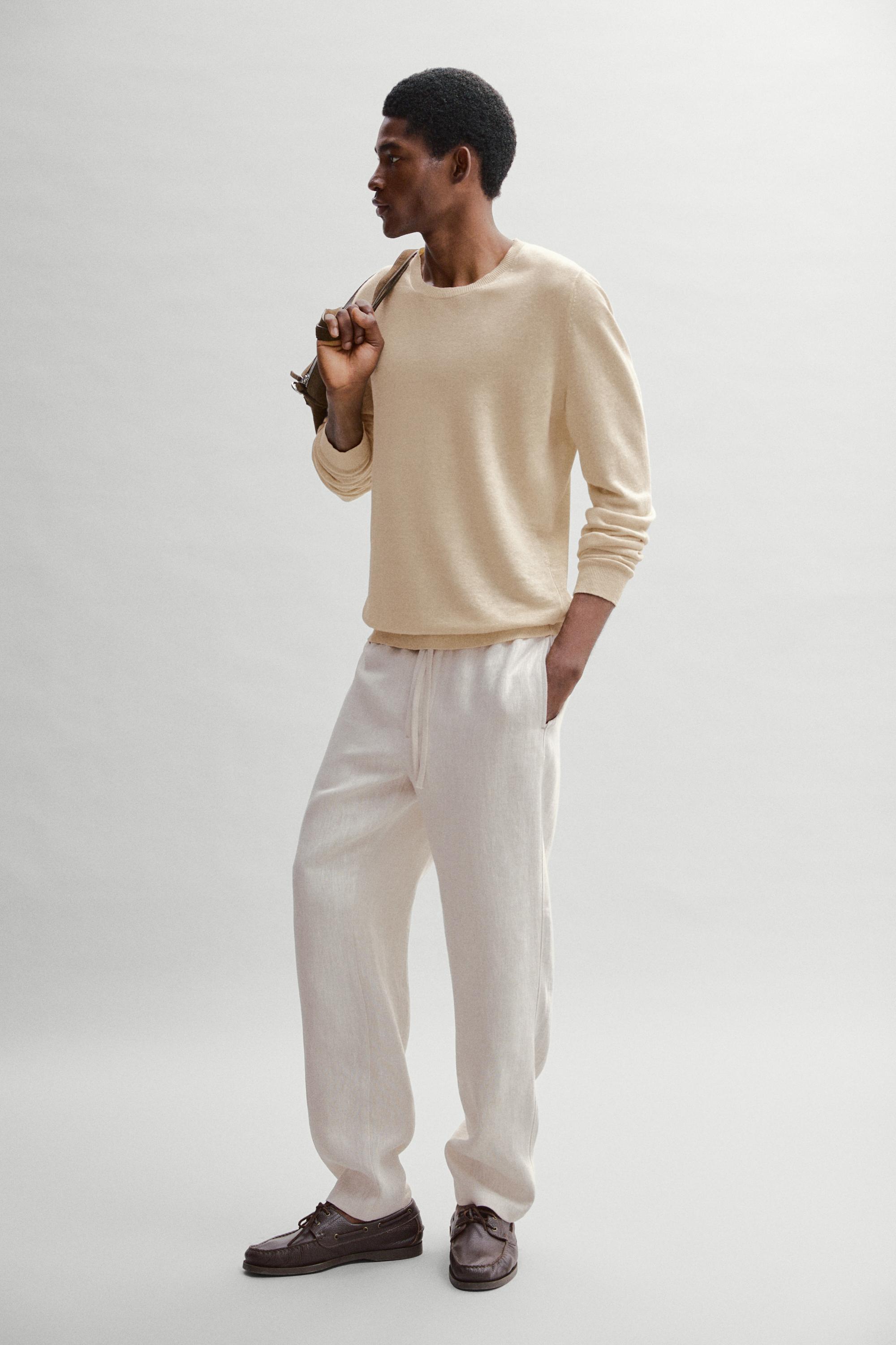 100% linen knit crew neck sweater — Vanilla