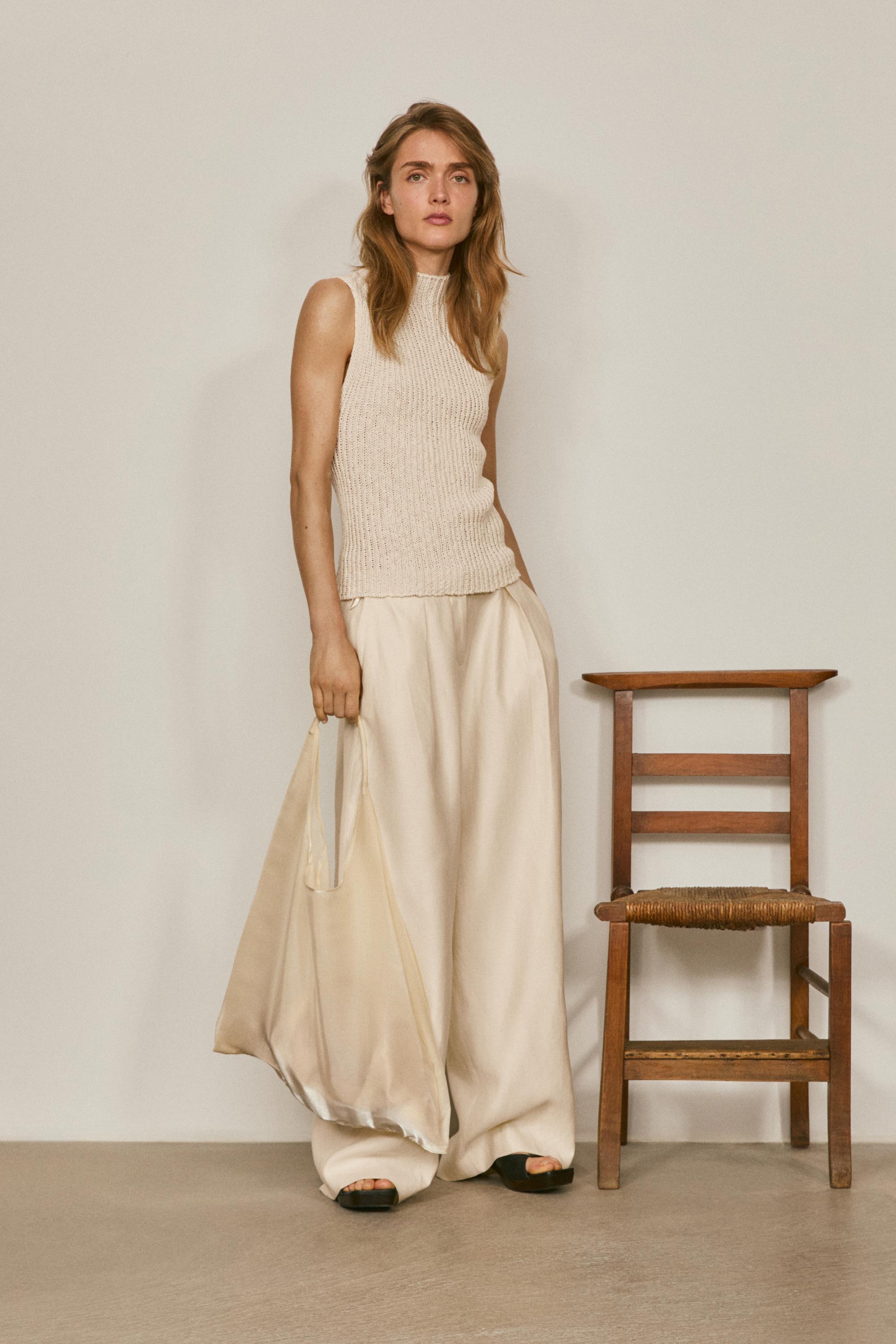 Linen blend openwork mock turtleneck top - LIMITED EDITION — CREAM