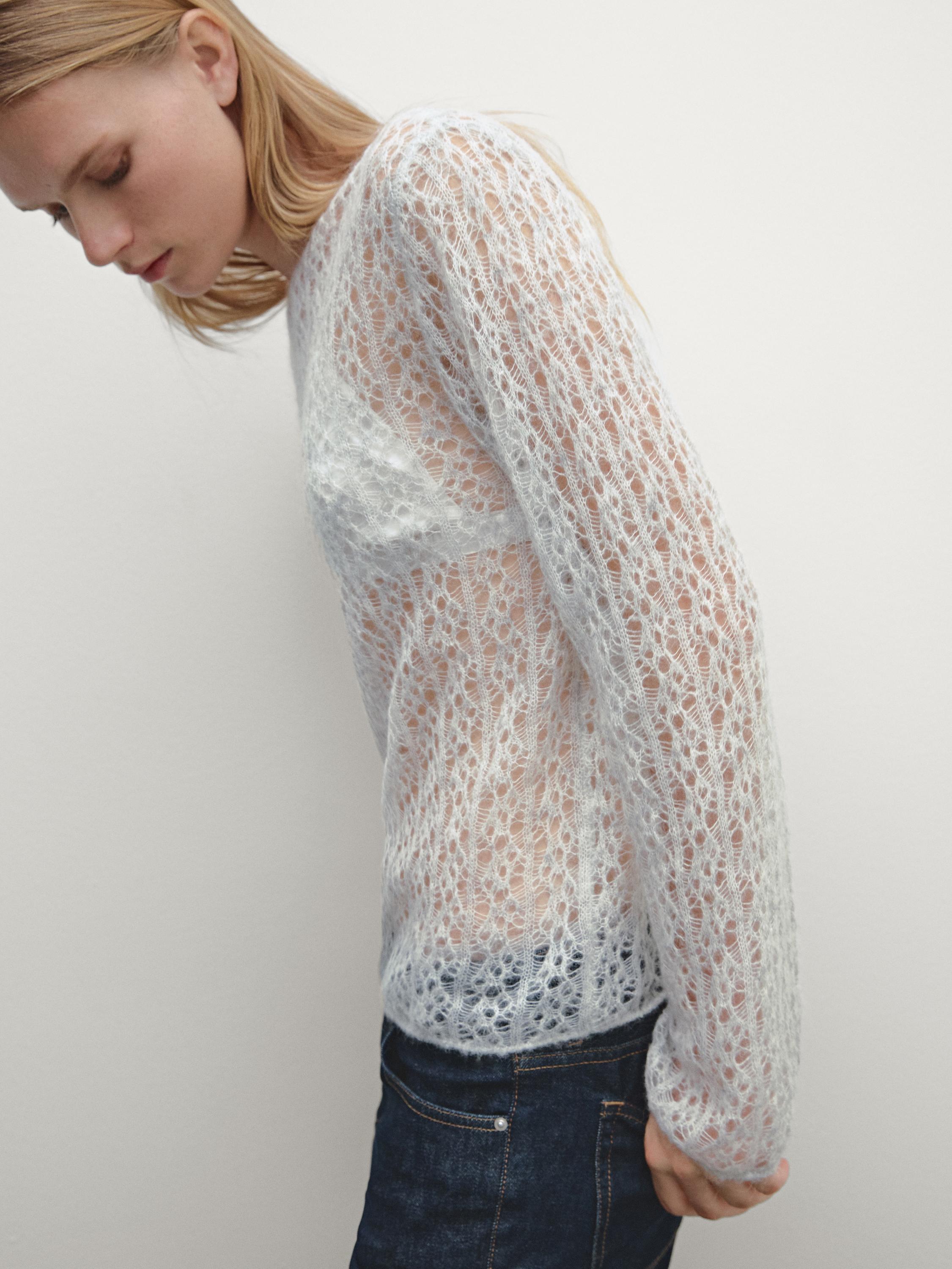 Cutwork wool blend sweater