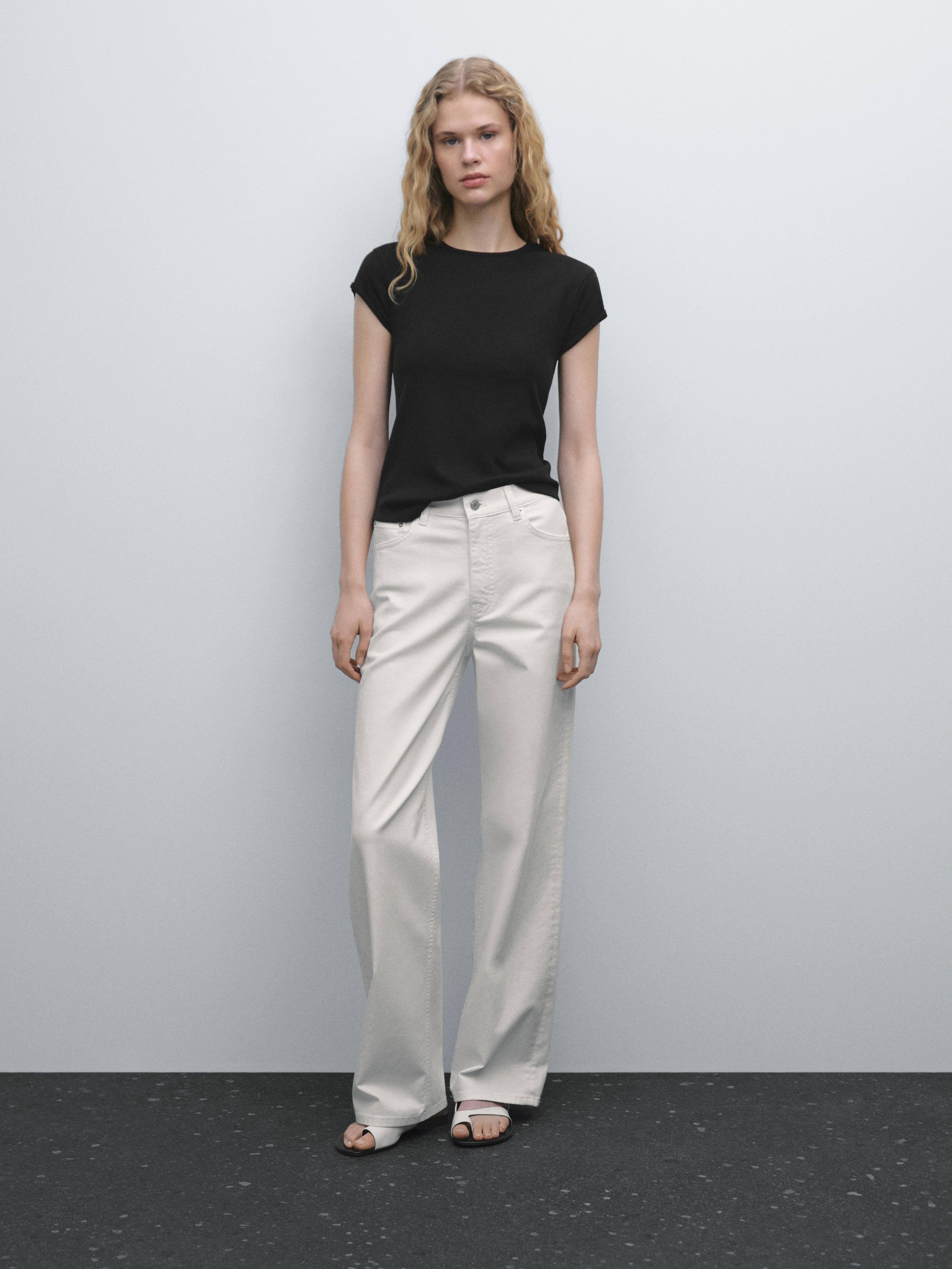 Straight-leg denim trousers with pockets