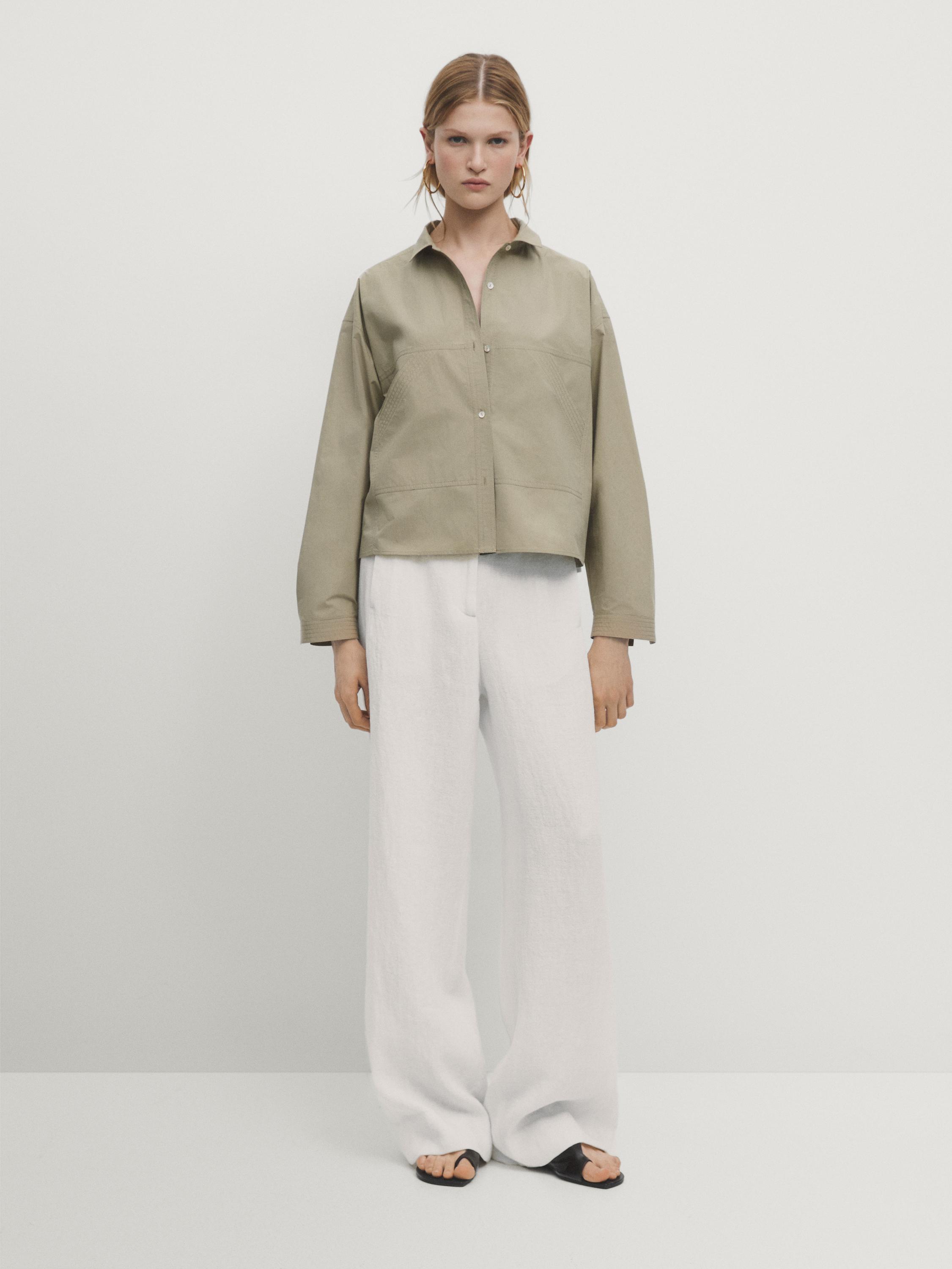 Chemise cropped en popeline avec poches