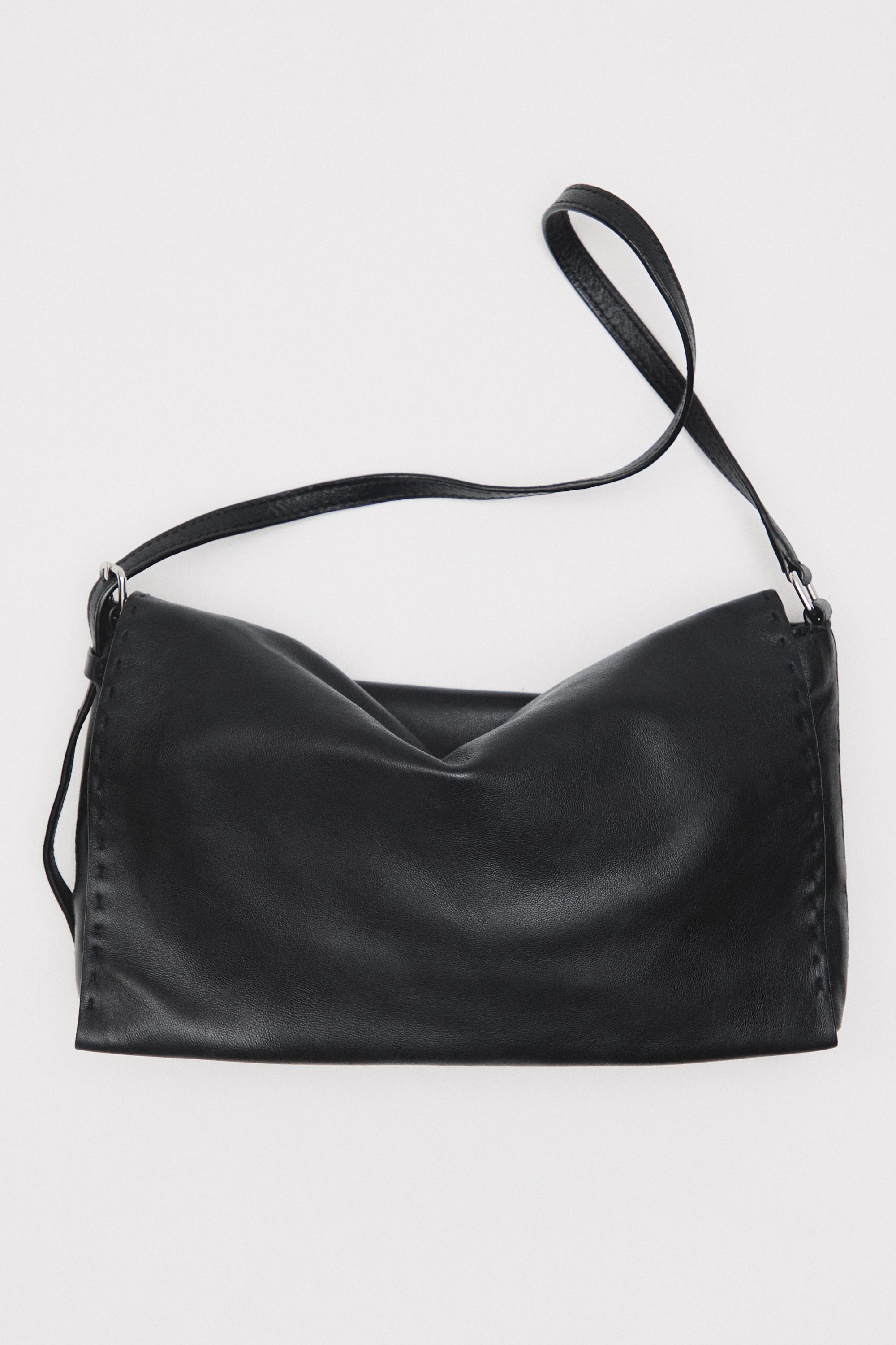Nappa leather crossbody bag with topstitching — BLACK