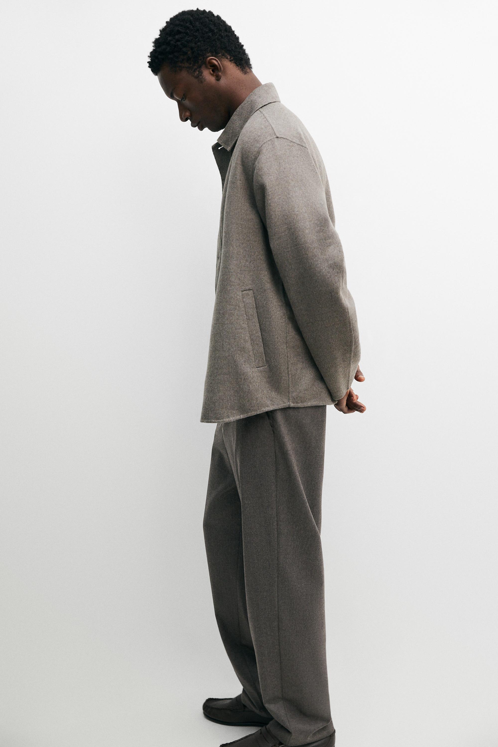 Wool blend overshirt with button detail — MINK