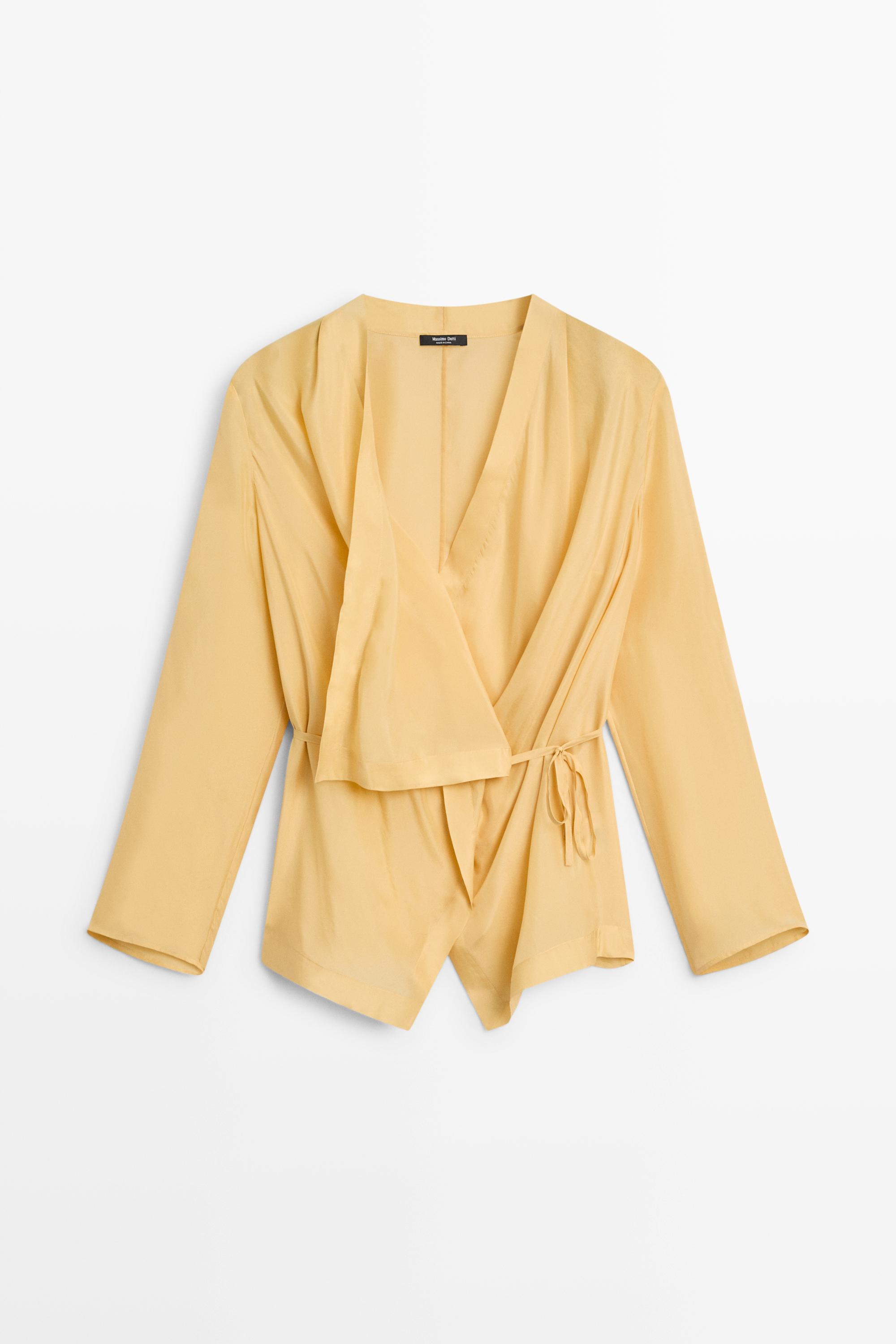 100% silk flowing wrap shirt