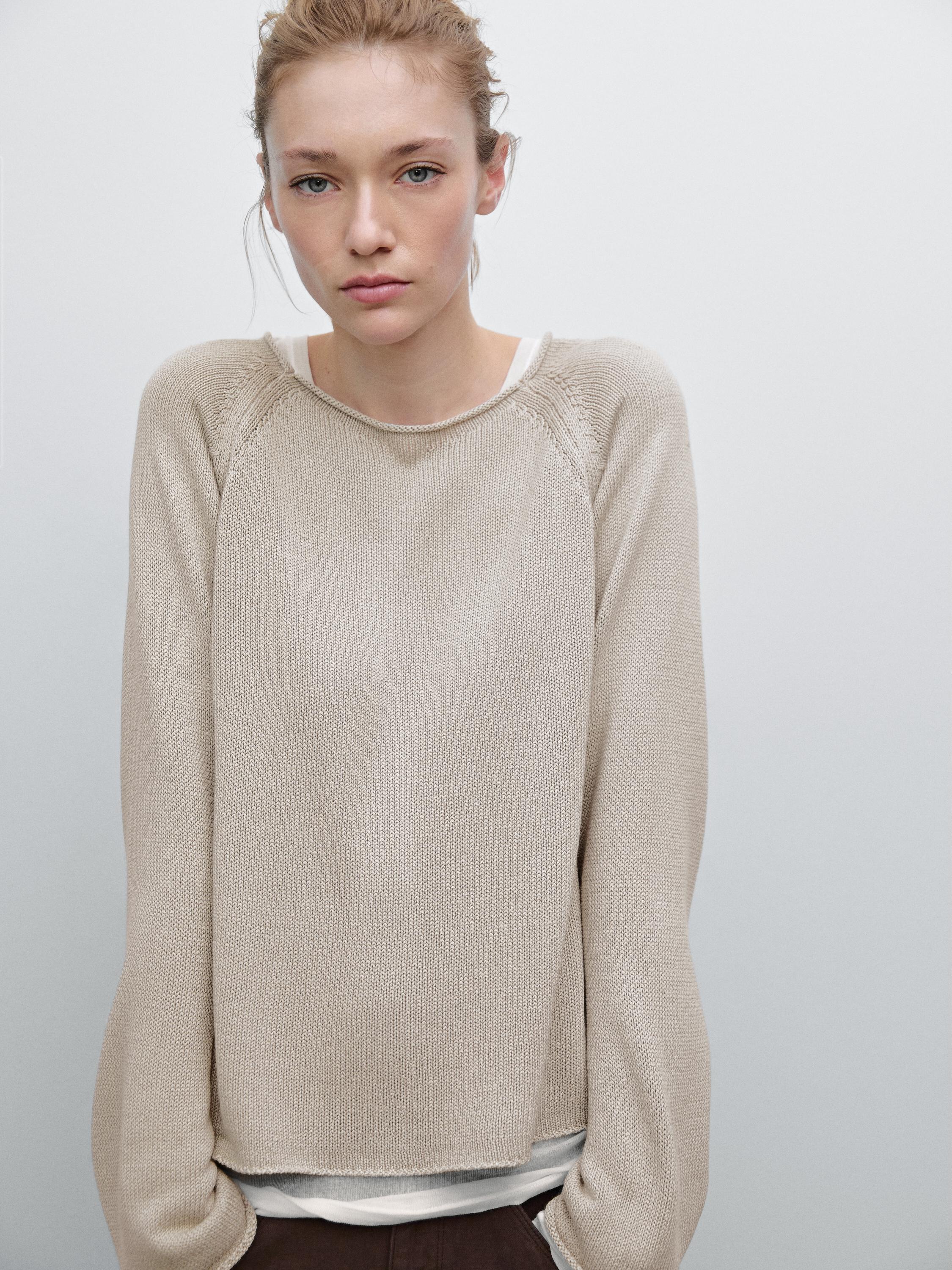 Purl knit cutwork sweater