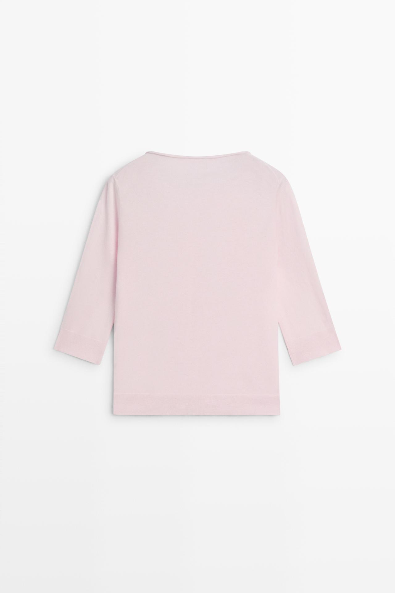Cotton blend boat neck cardigan — PALE PINK