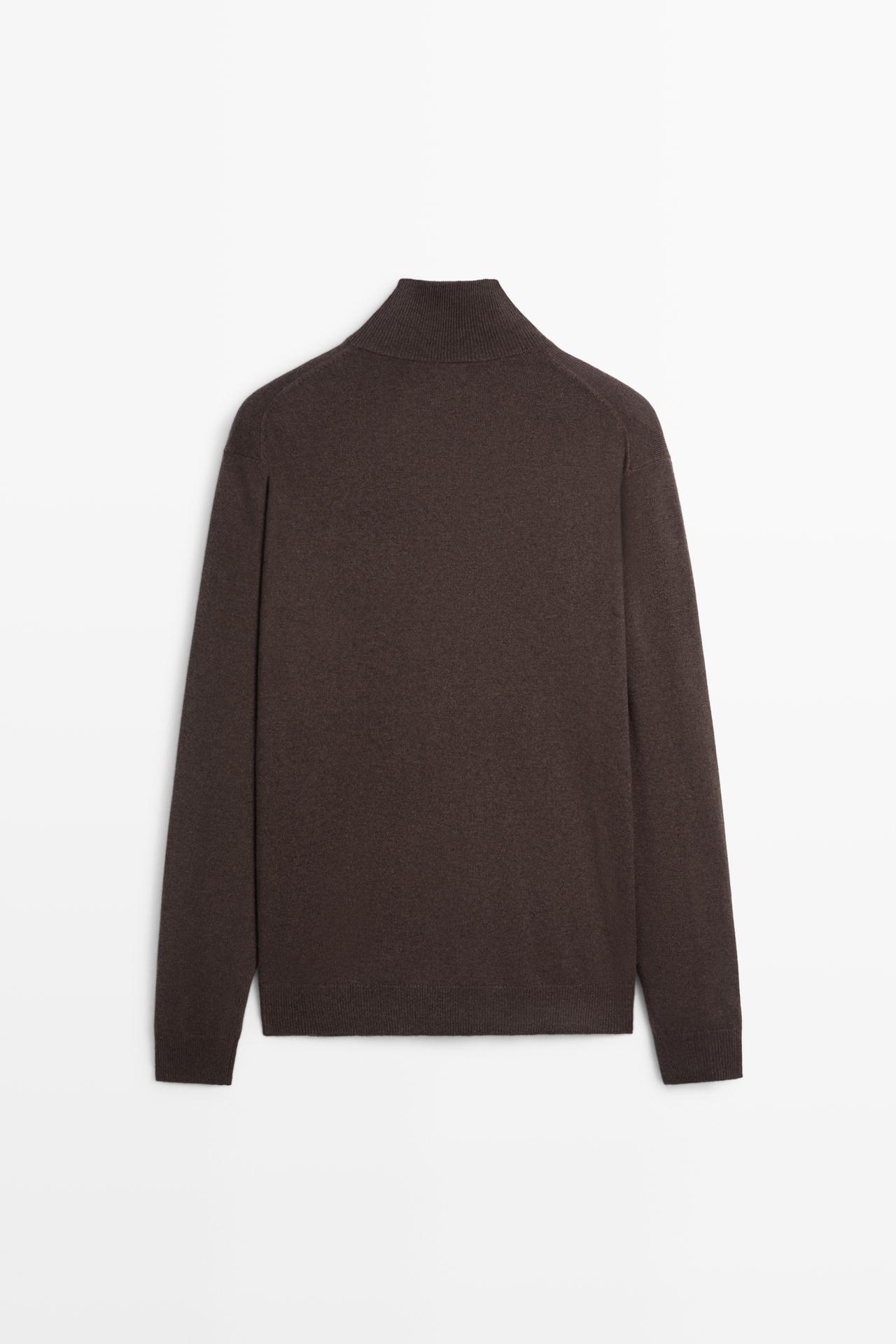 Mock neck knit sweater with zip — Chocolate