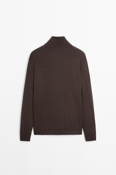 Mock neck knit sweater with zip — Chocolate 6