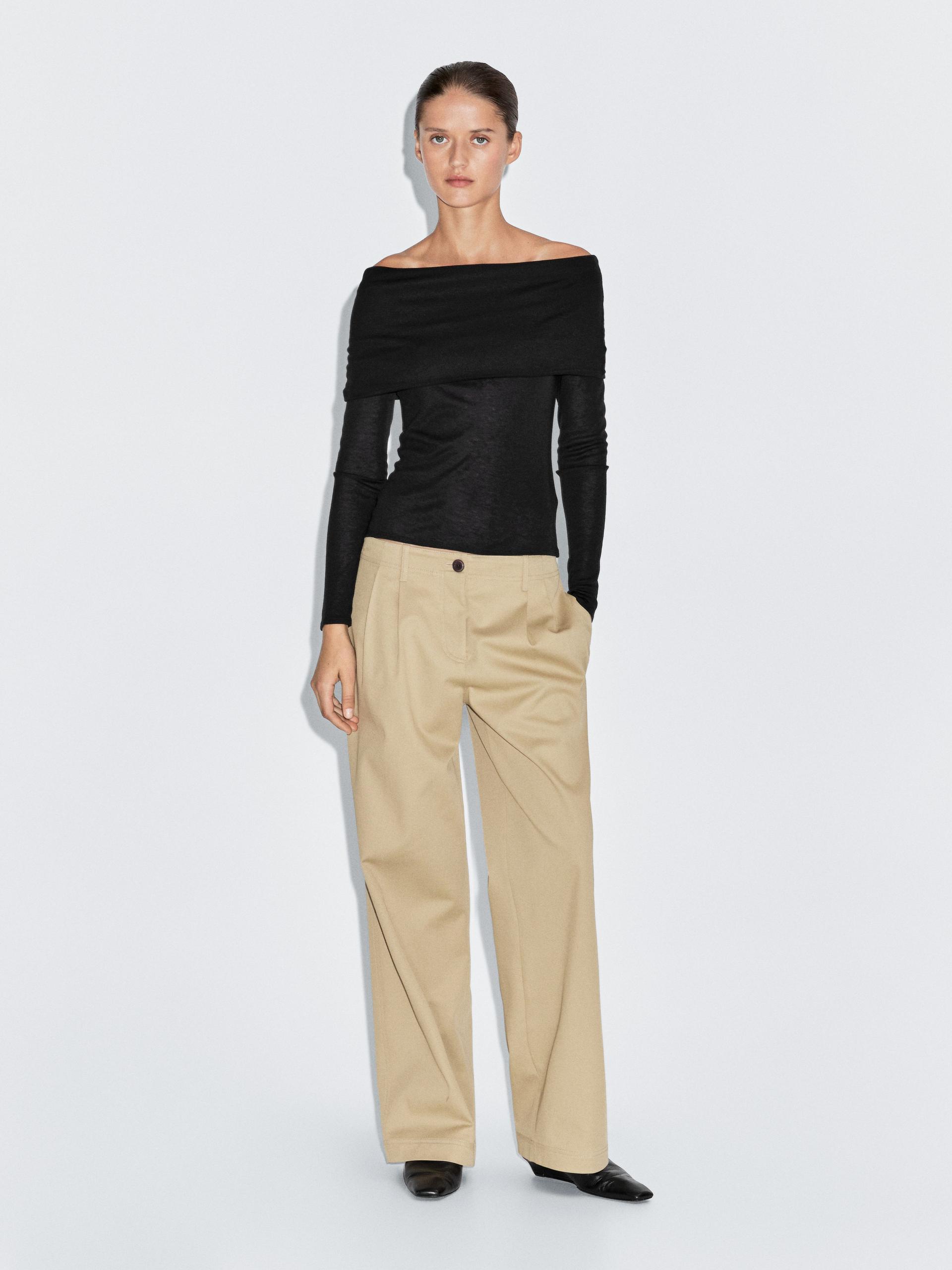 T-Shirt Straples À Manches Longues - Noir - M - Massimo Dutti - Femme