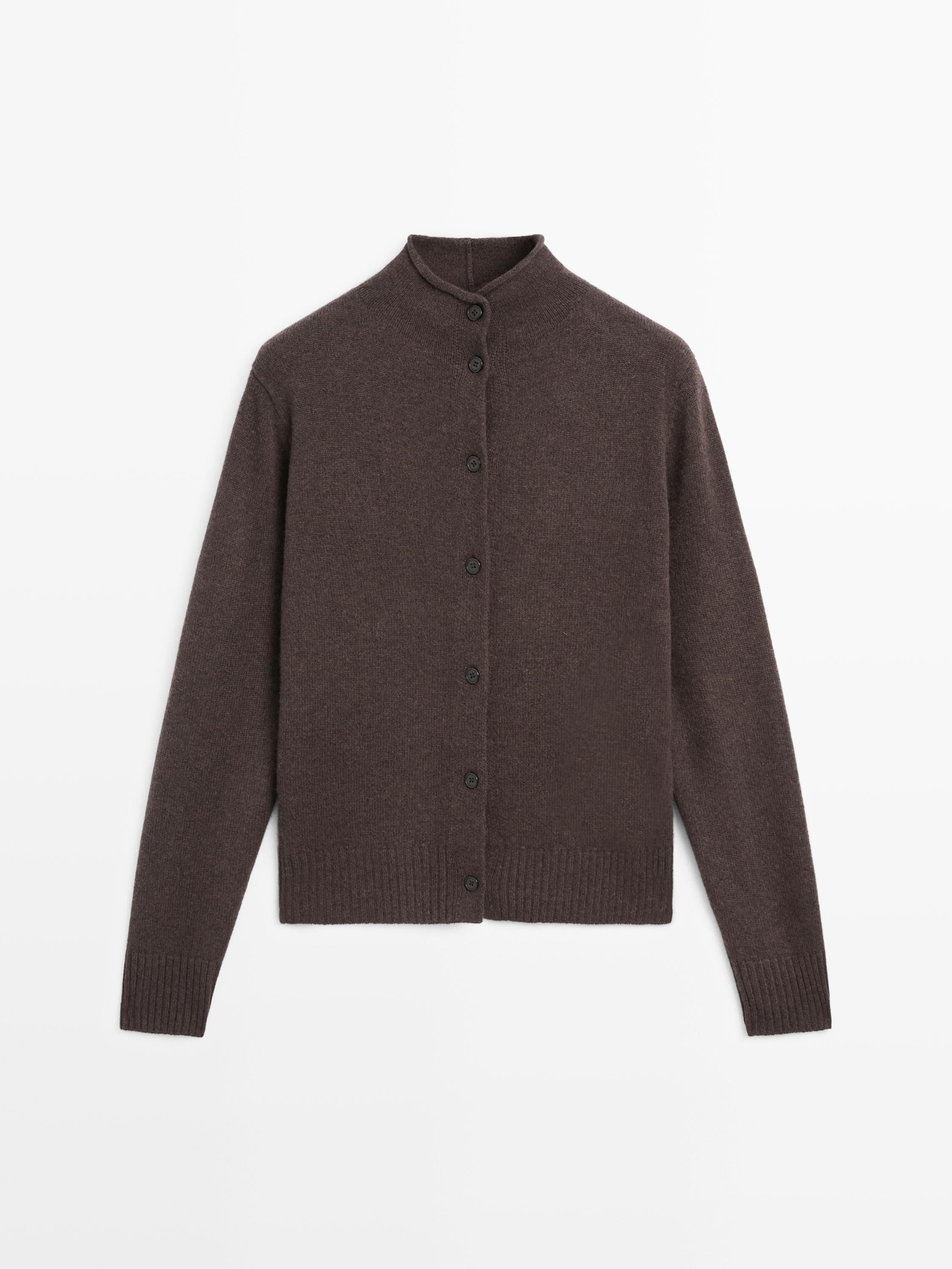 Wool high neck knit cardigan