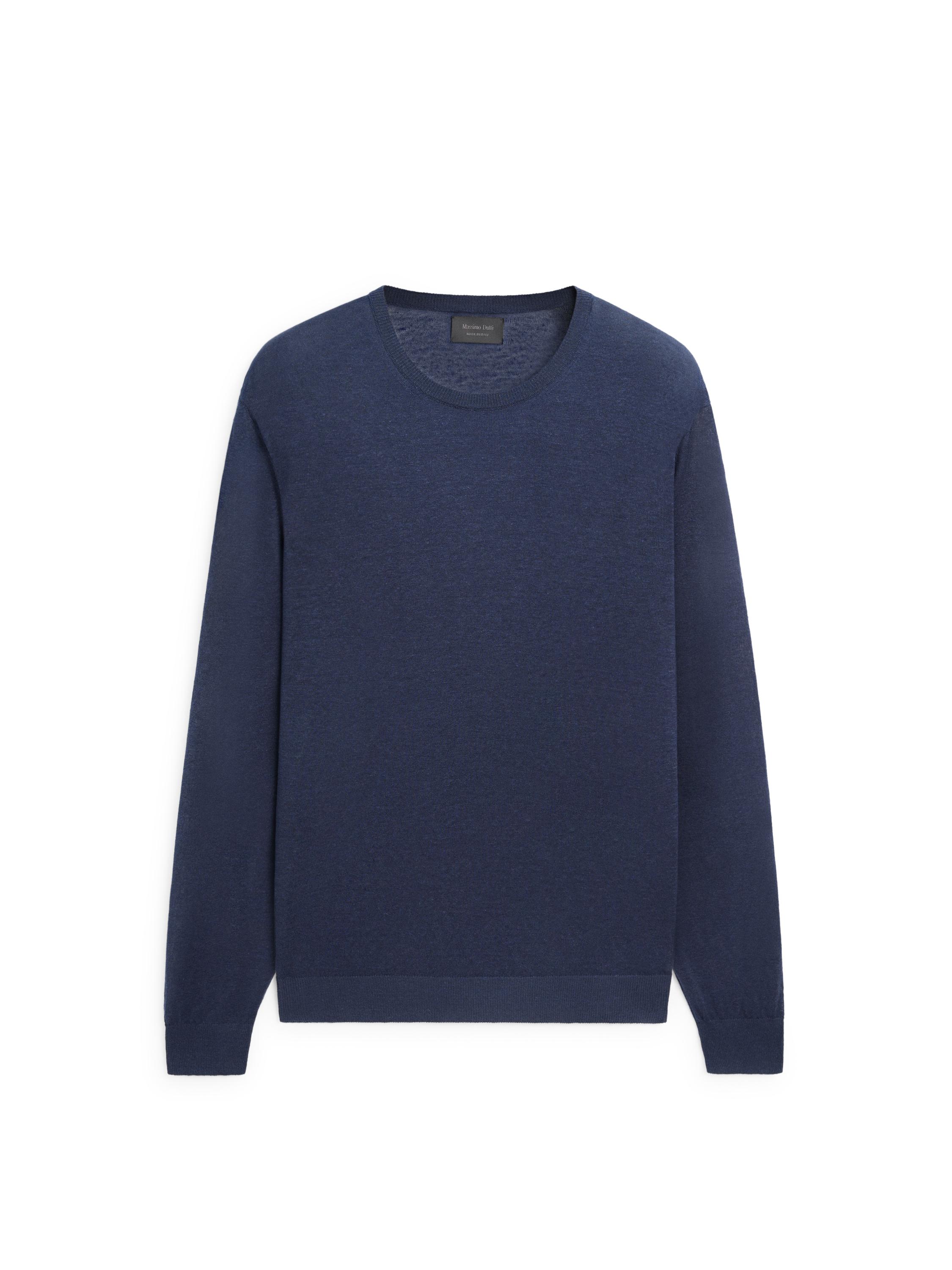 Linen and cashmere knit crew neck sweater — NAVY BLUE