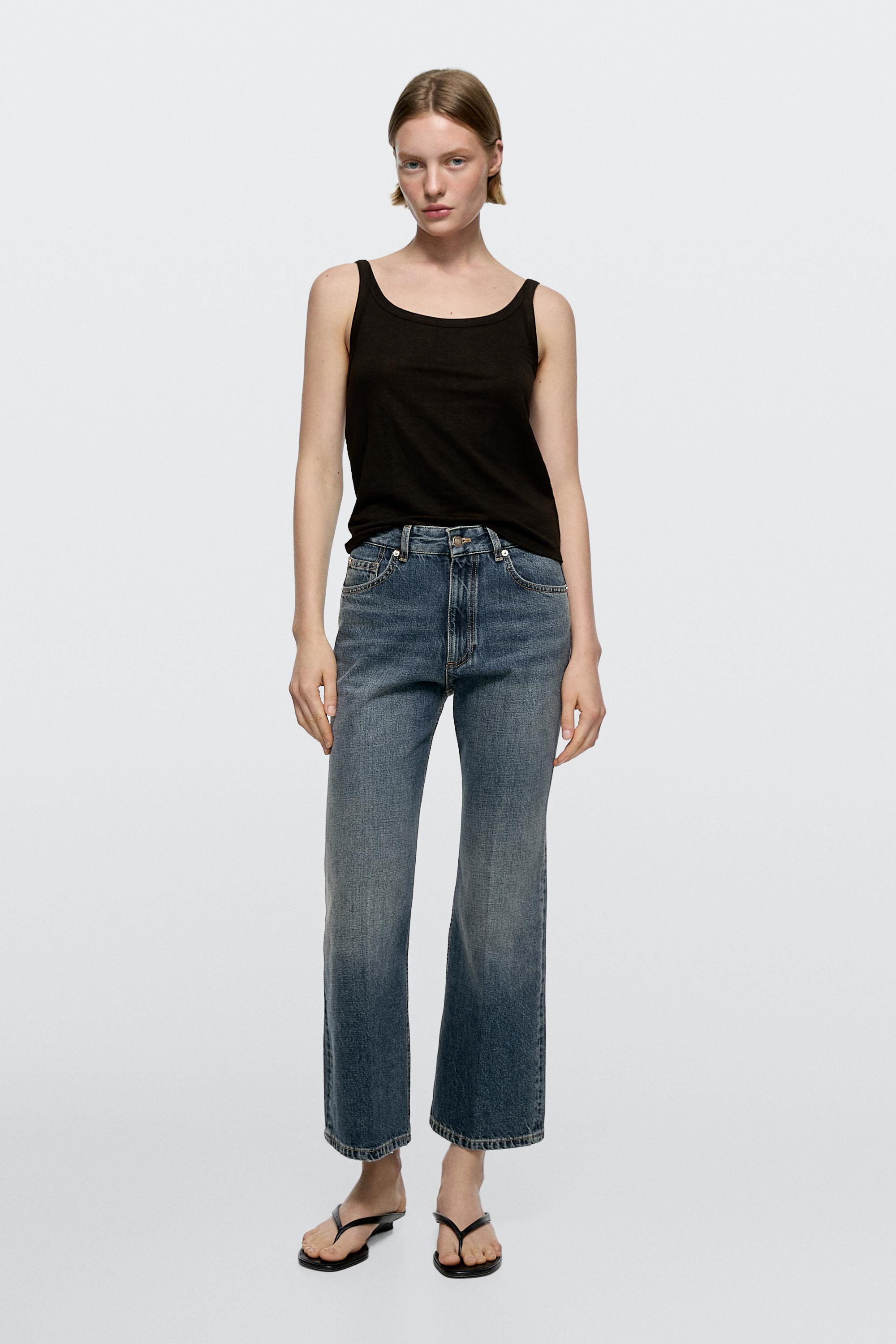 Mid-rise cropped flare fit jeans — MEDIUM BLUE