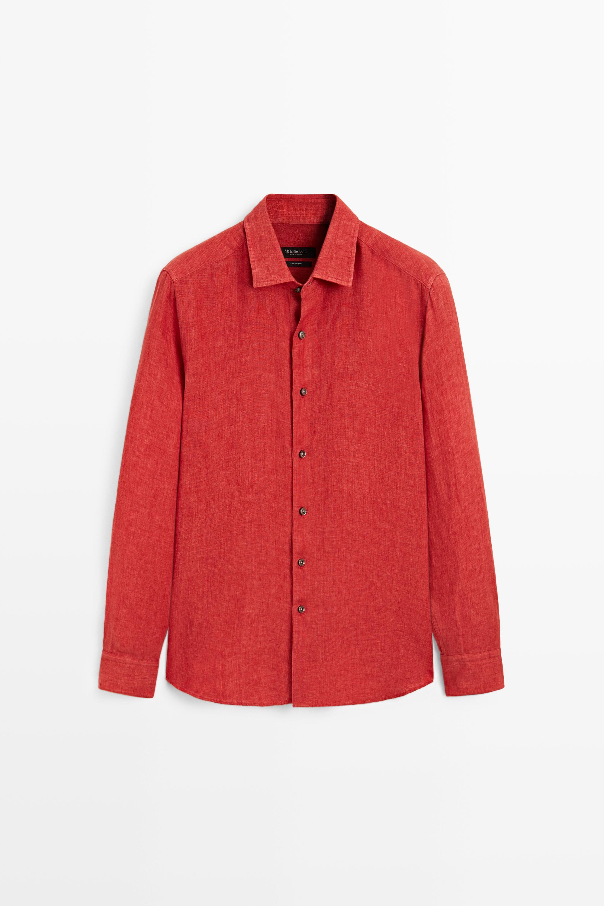 Regular fit 100% linen faded shirt — RED