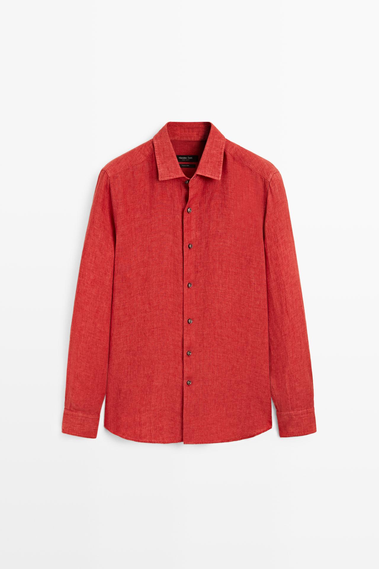Regular fit 100% linen faded shirt — RED