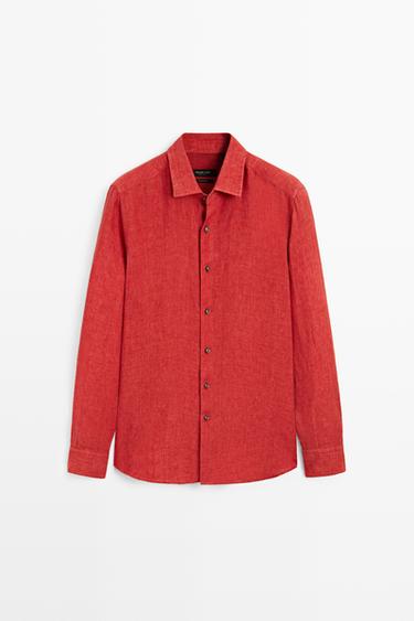 Regular fit 100% linen faded shirt — RED 2