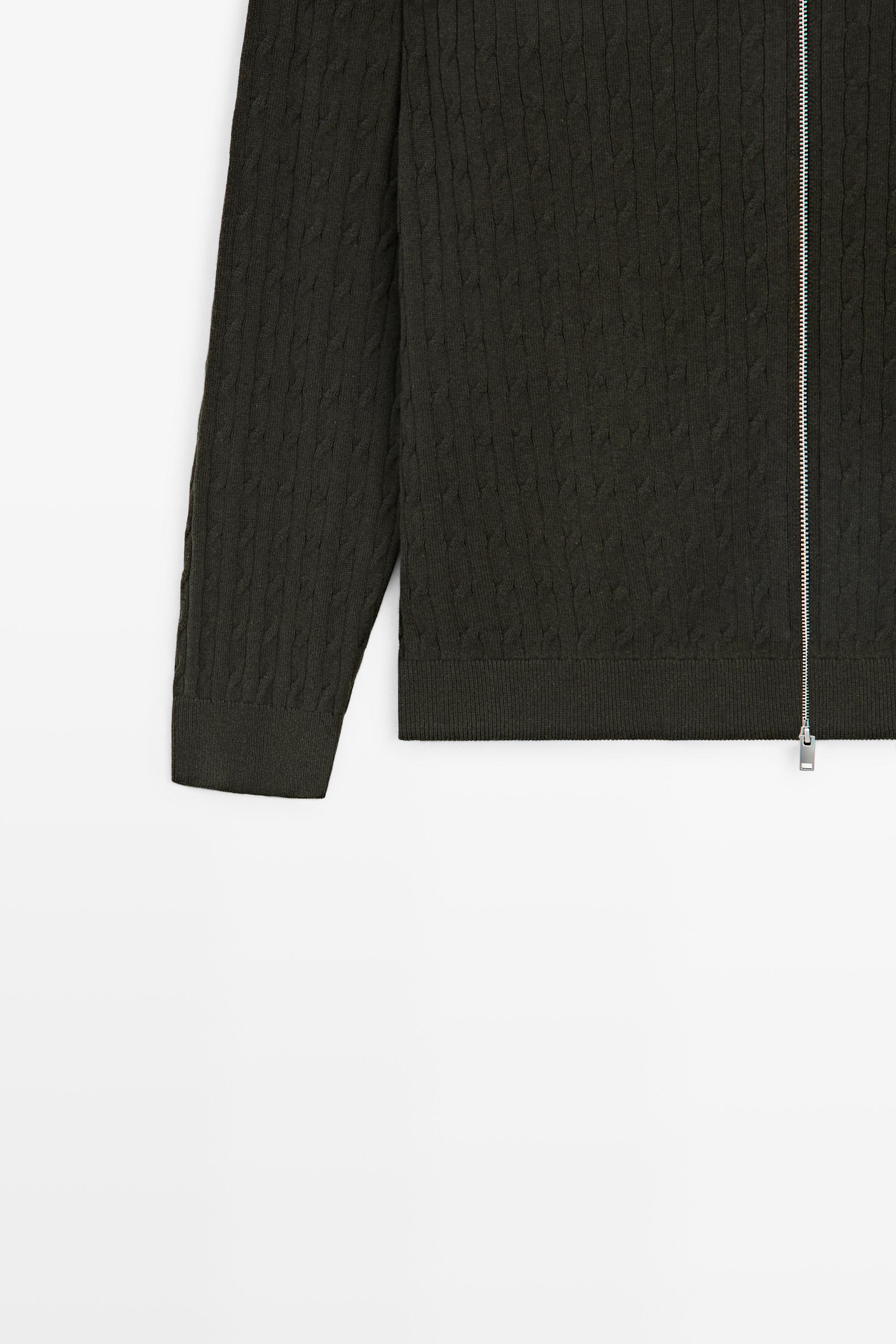 100% cotton braided knit cardigan — DARK GREEN