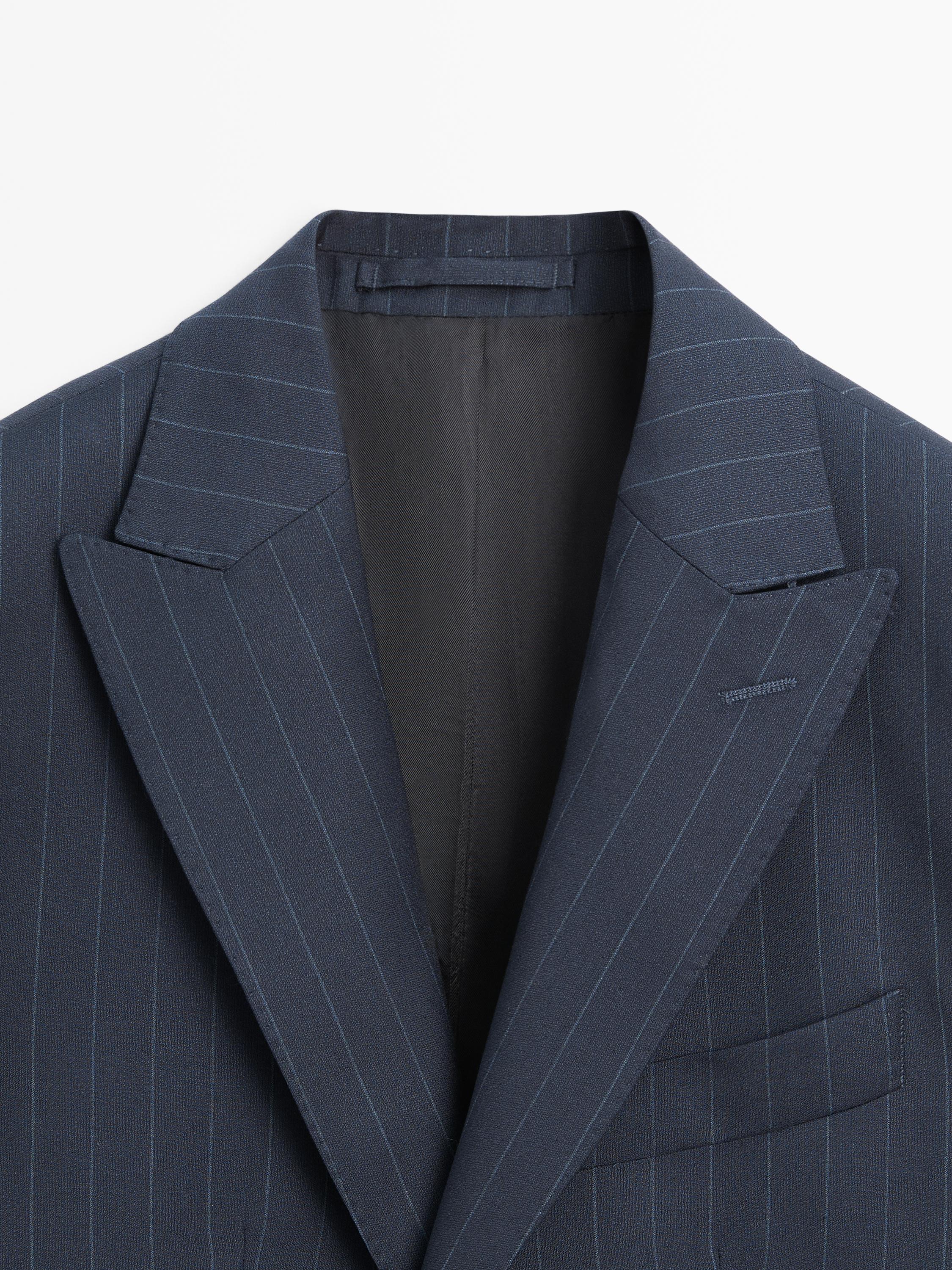 100% wool pinstriped suit blazer — NAVY BLUE