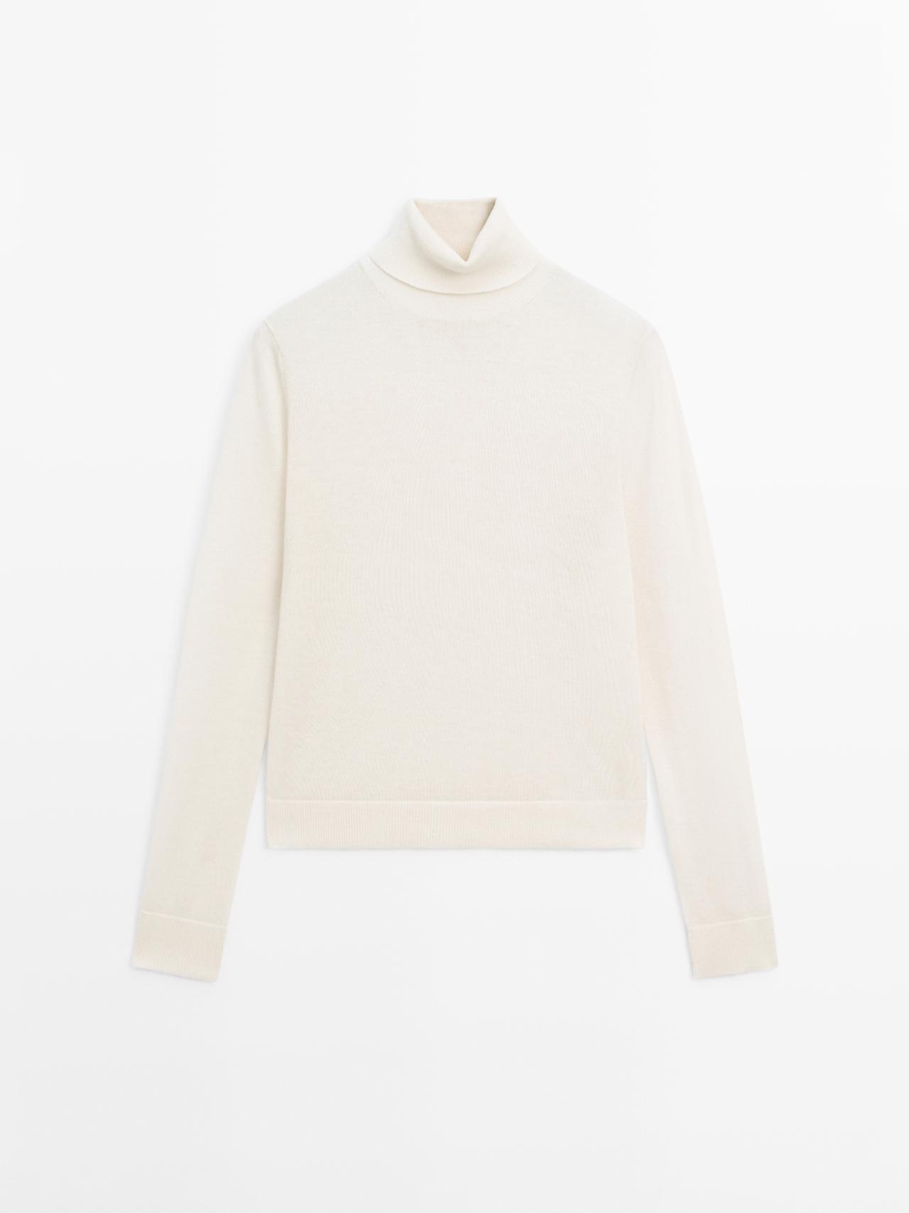 Massimo Dutti - Dames - High-Neck Knitted Jumper With Wool - Ecru - M