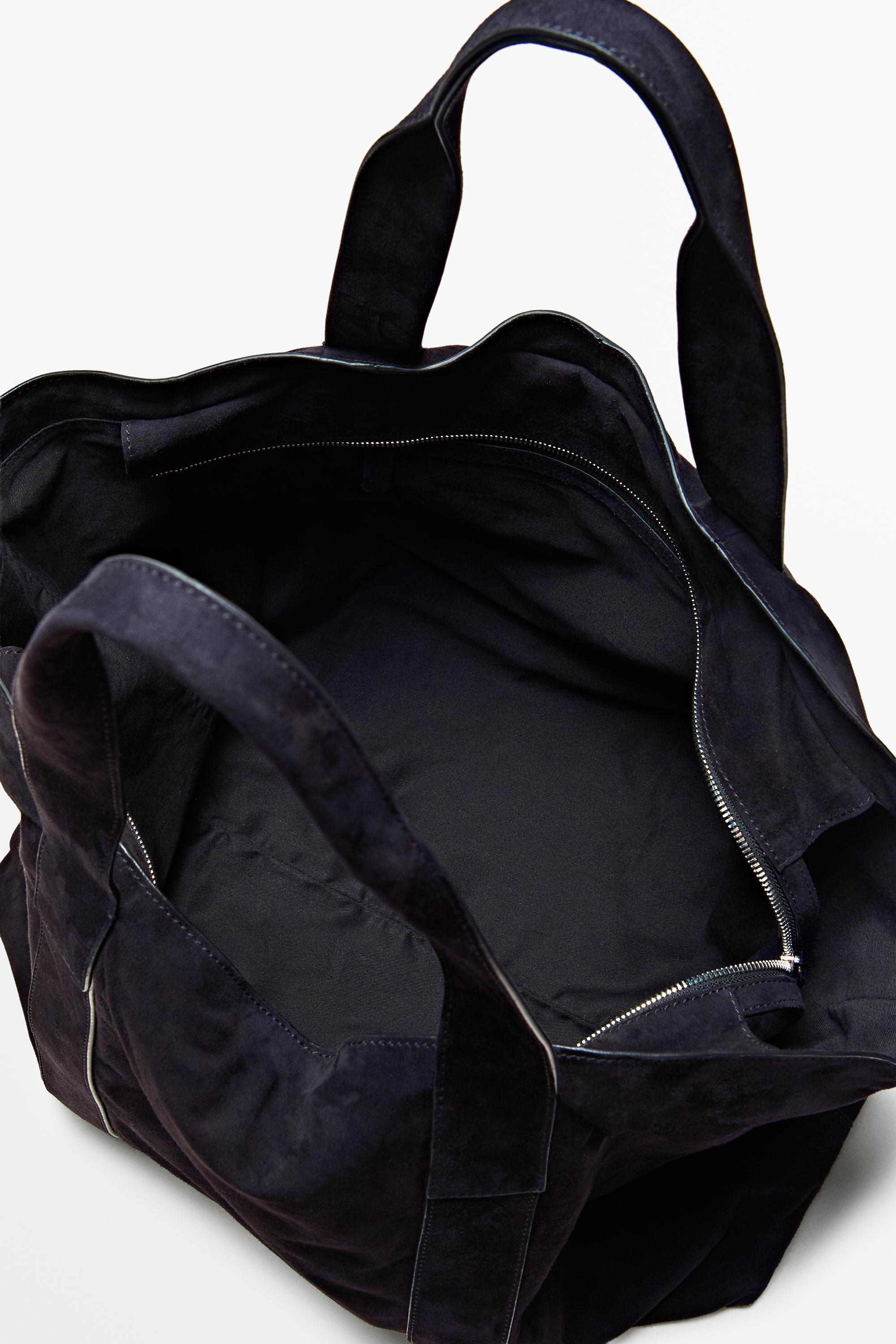 Split suede leather tote bag — NAVY BLUE