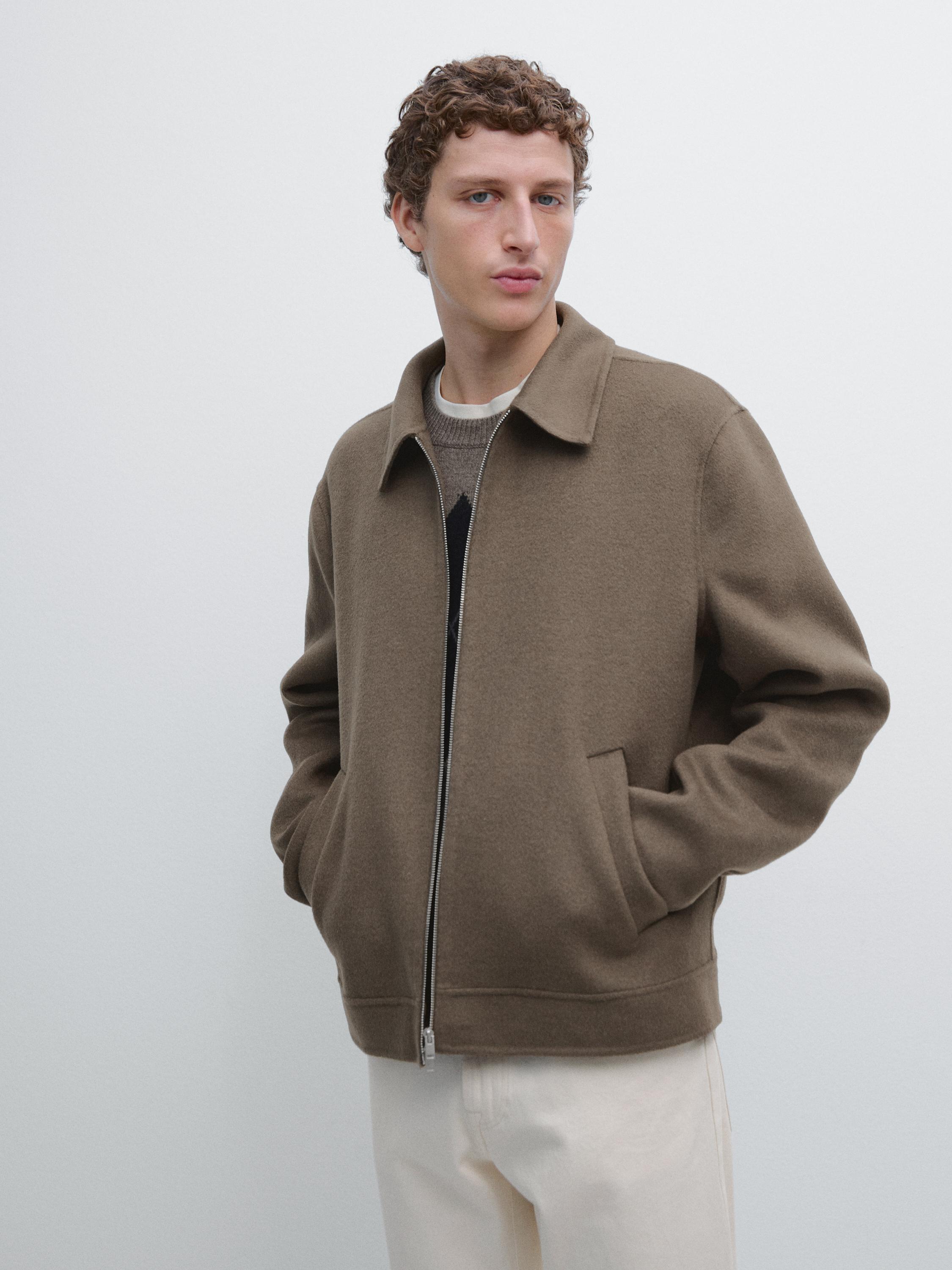 Wool blend jacket with pockets — GREENISH