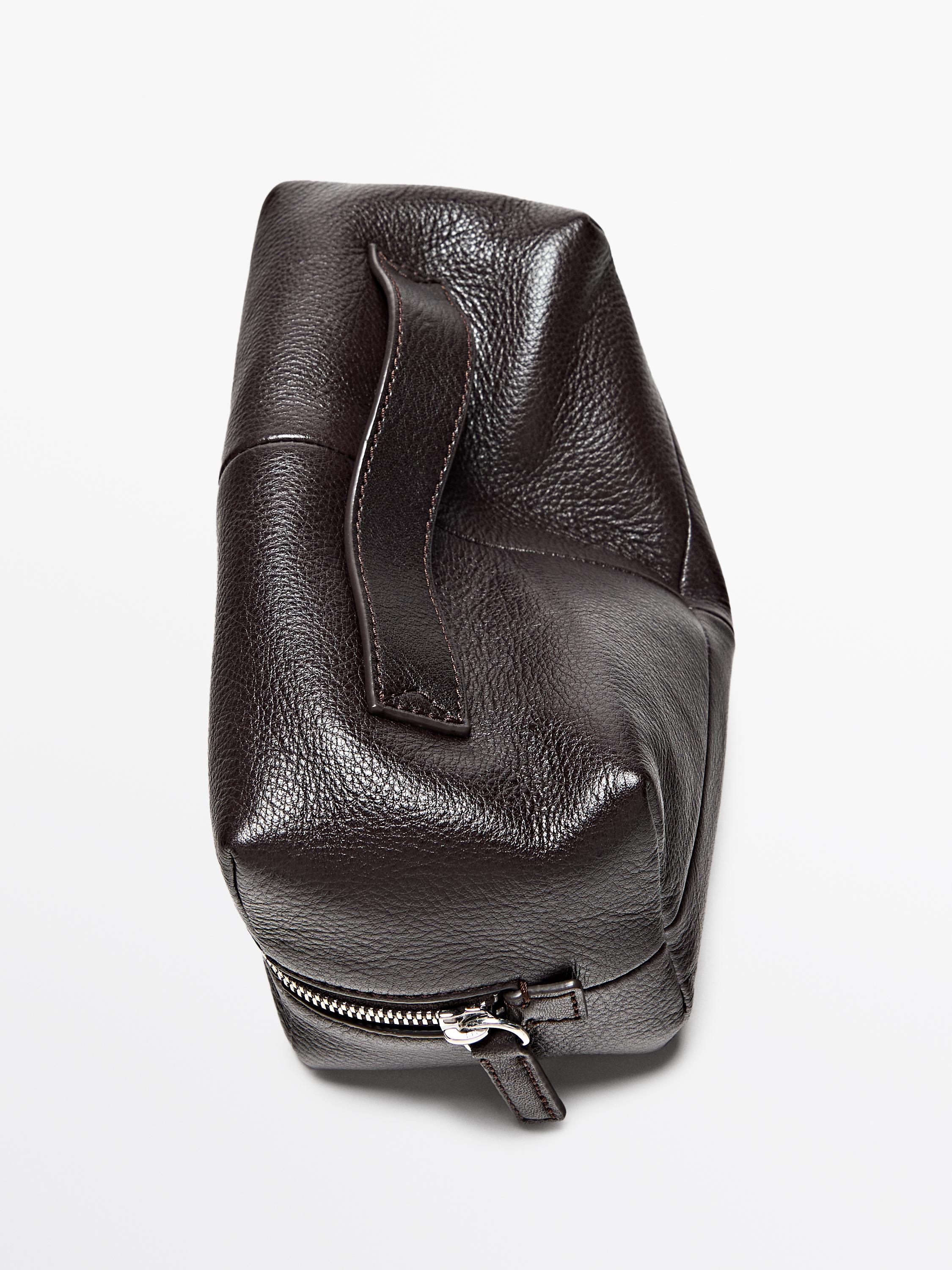 Nappa leather toiletry bag with zip — BROWN