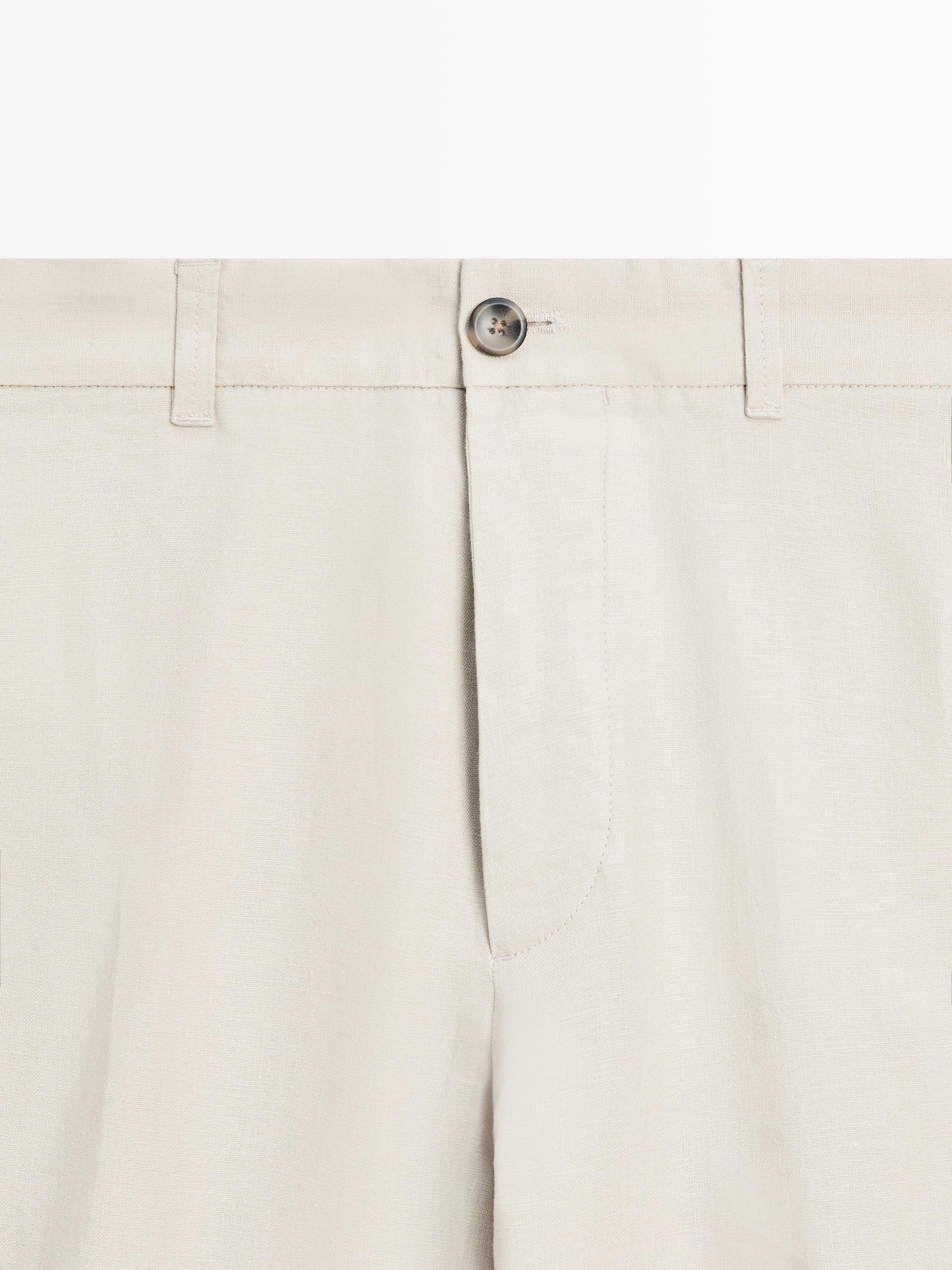 Tapered fit linen pants — BEIGE
