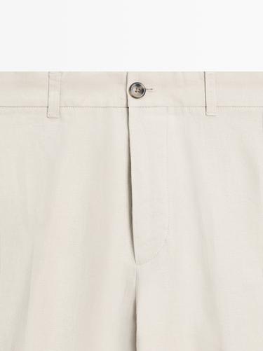 Tapered fit linen pants — BEIGE 4