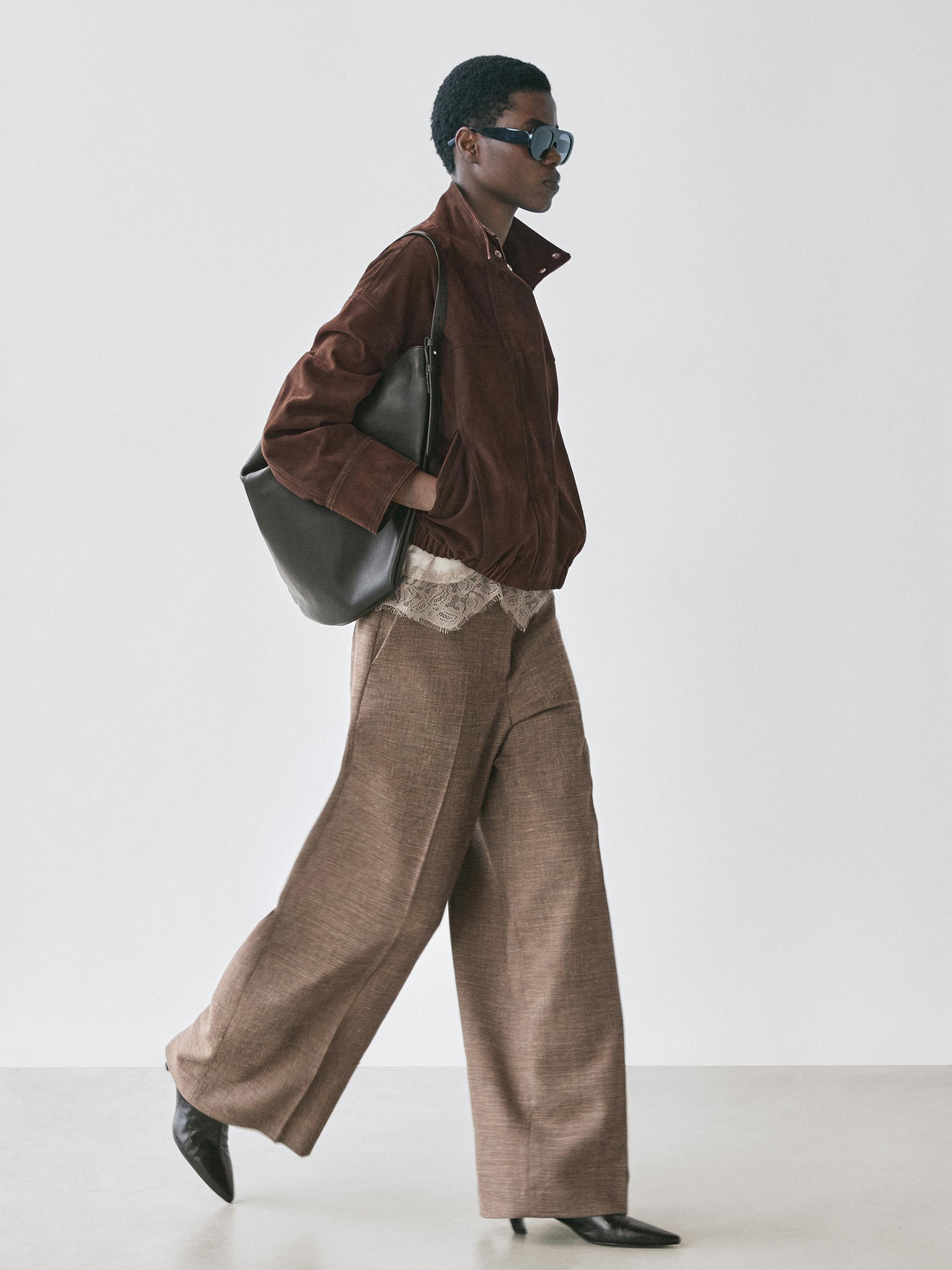 Massimo Dutti Wide-leg voluminous wool blend trousers