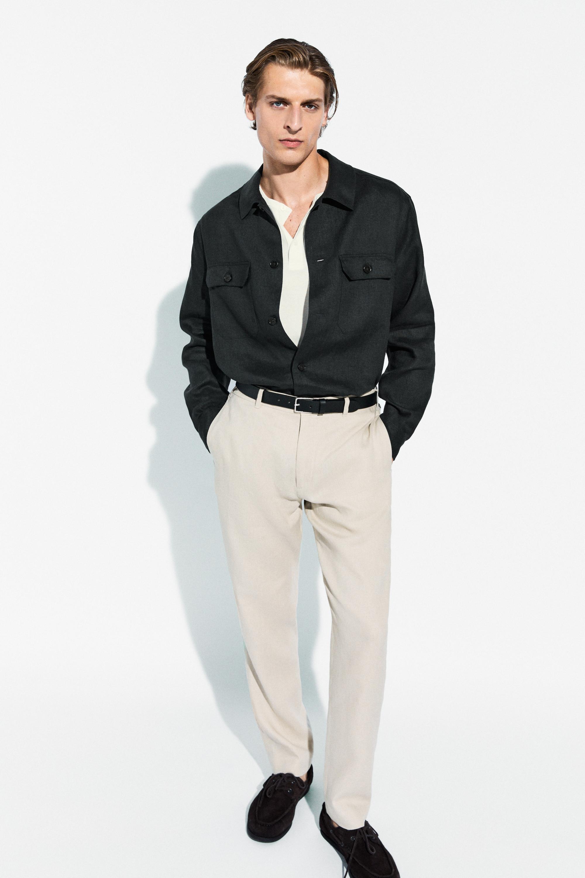 Tapered fit linen pants — BEIGE