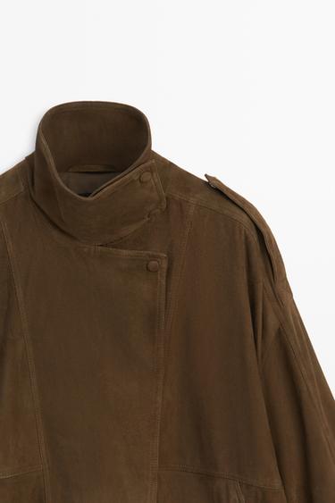 High collar suede bomber jacket — Green 4