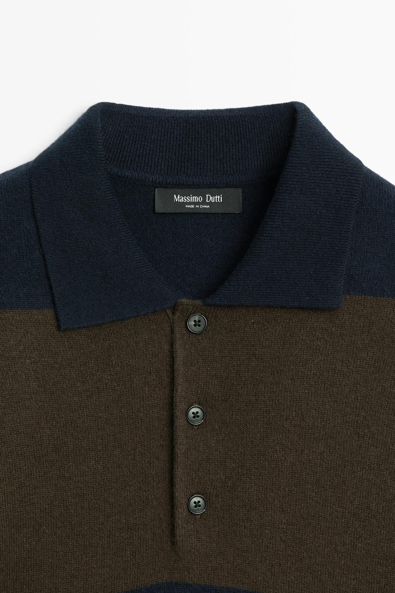 Wool-blend striped polo sweater — DEEP BLUE