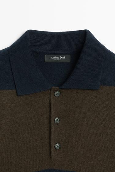Wool-blend striped polo sweater — DEEP BLUE 4
