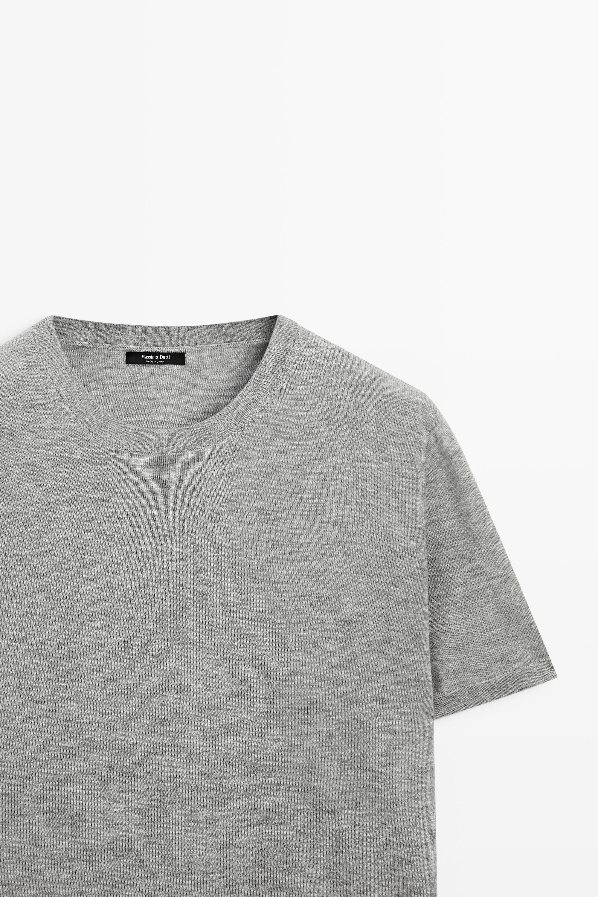 Short-sleeve fine-knit sweater — GREY MARL