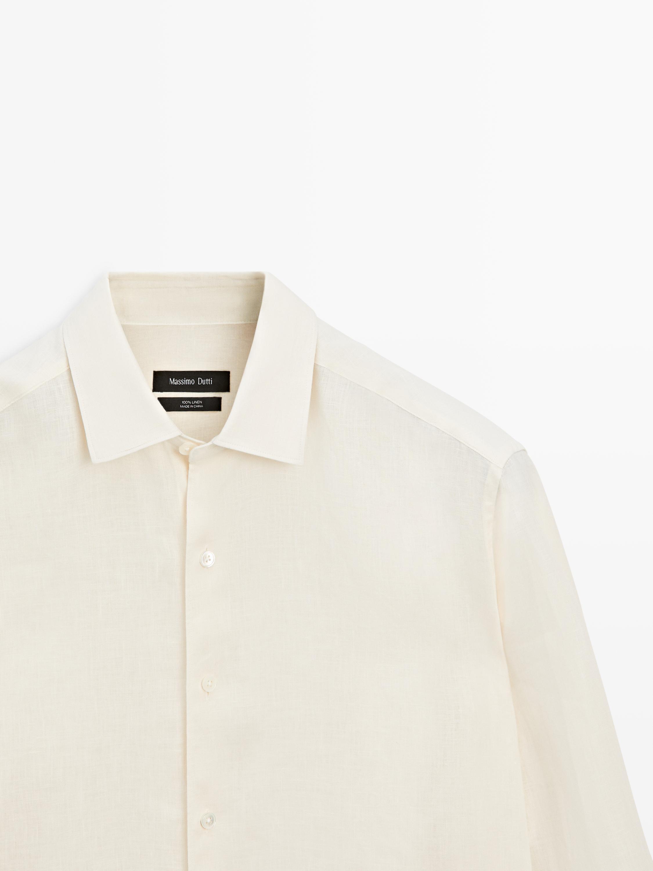 Extra fine regular fit linen shirt — BEIGE