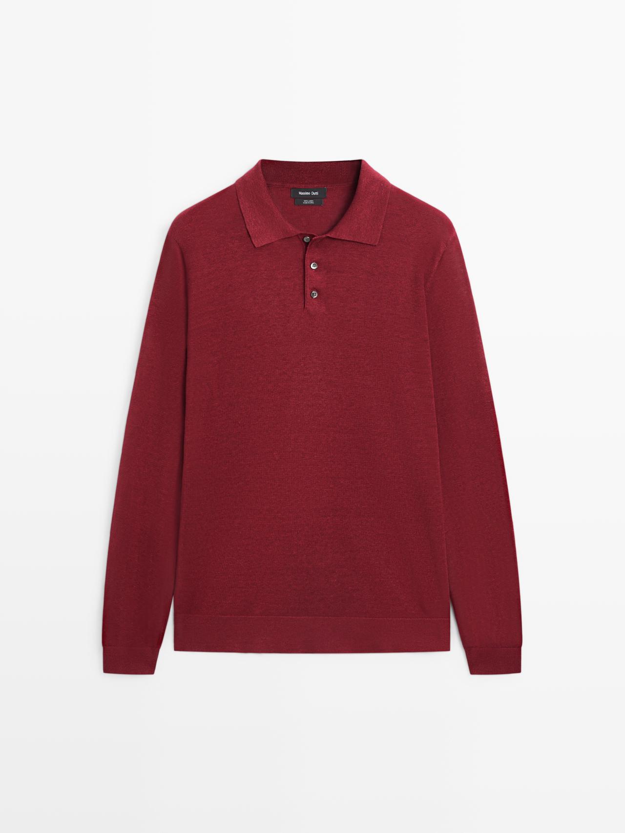 Pull En Maille 100 % Lin À Col Polo - Rouge Vin - Xl - Massimo Dutti - Homme