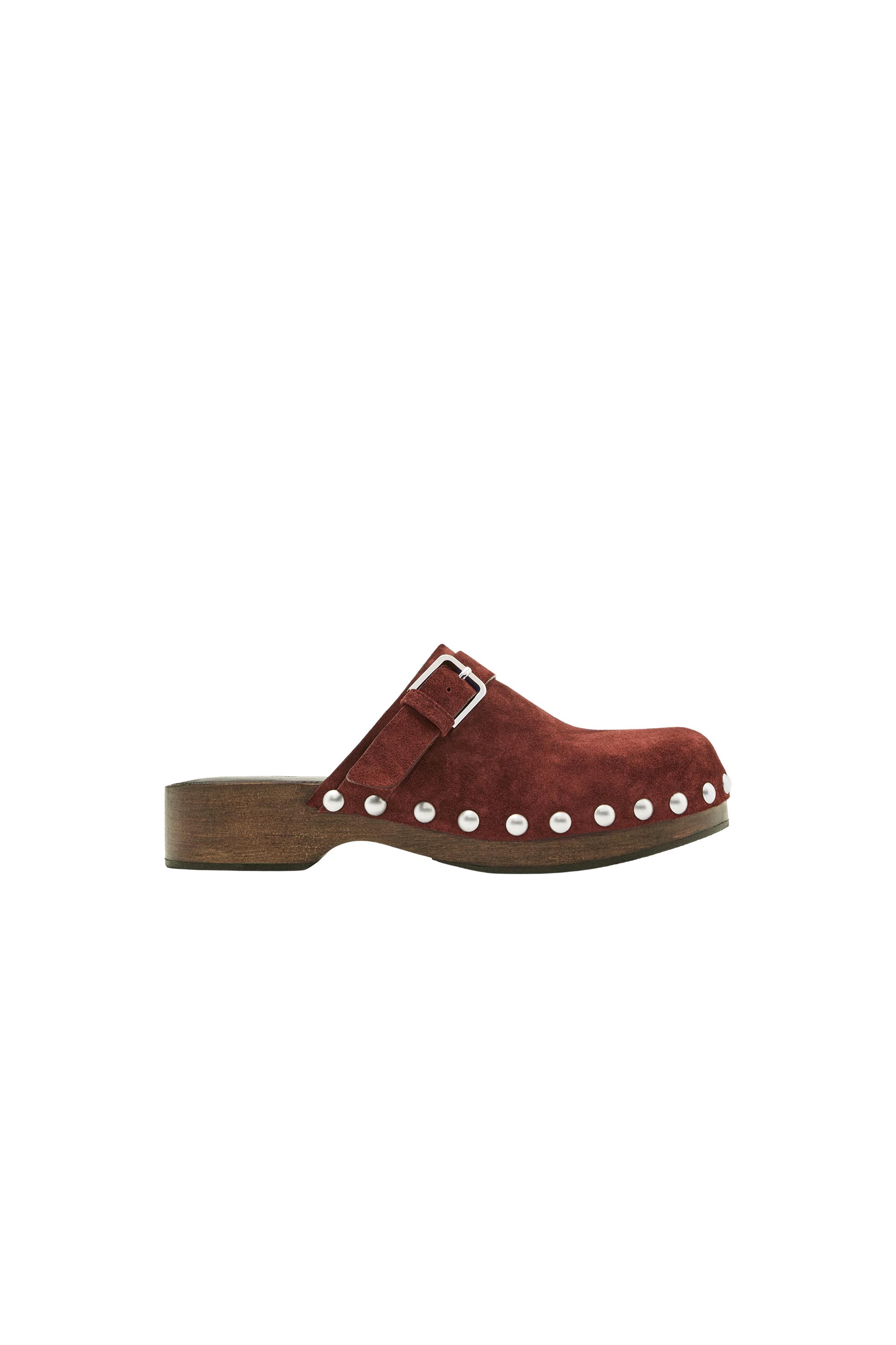Leather clogs with buckle — TERRA-COTTA