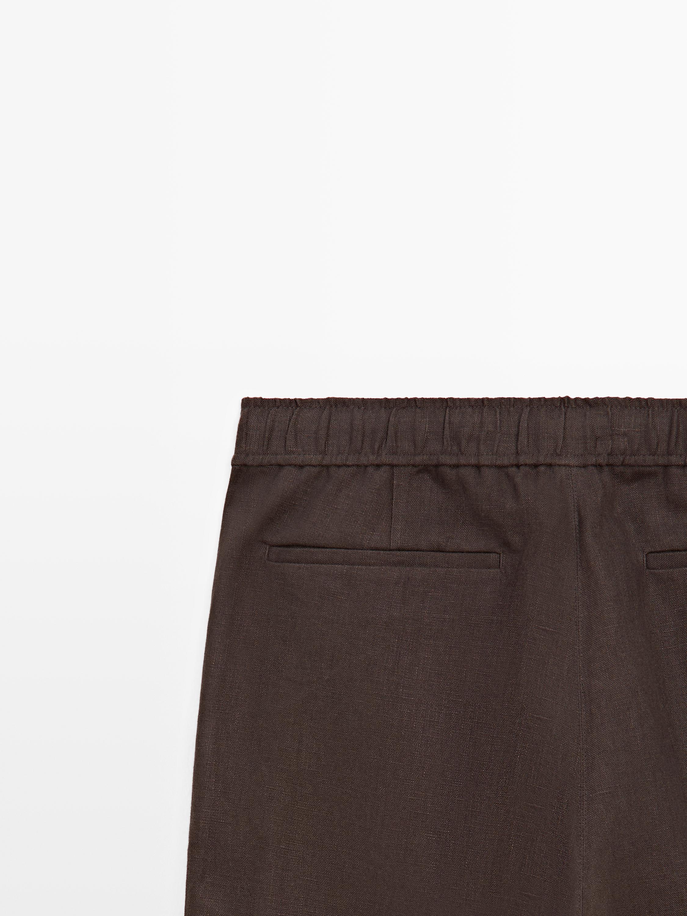Linen jogger fit pants — BROWN