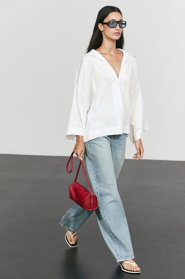 100% linen polo collar shirt — WHITE 5