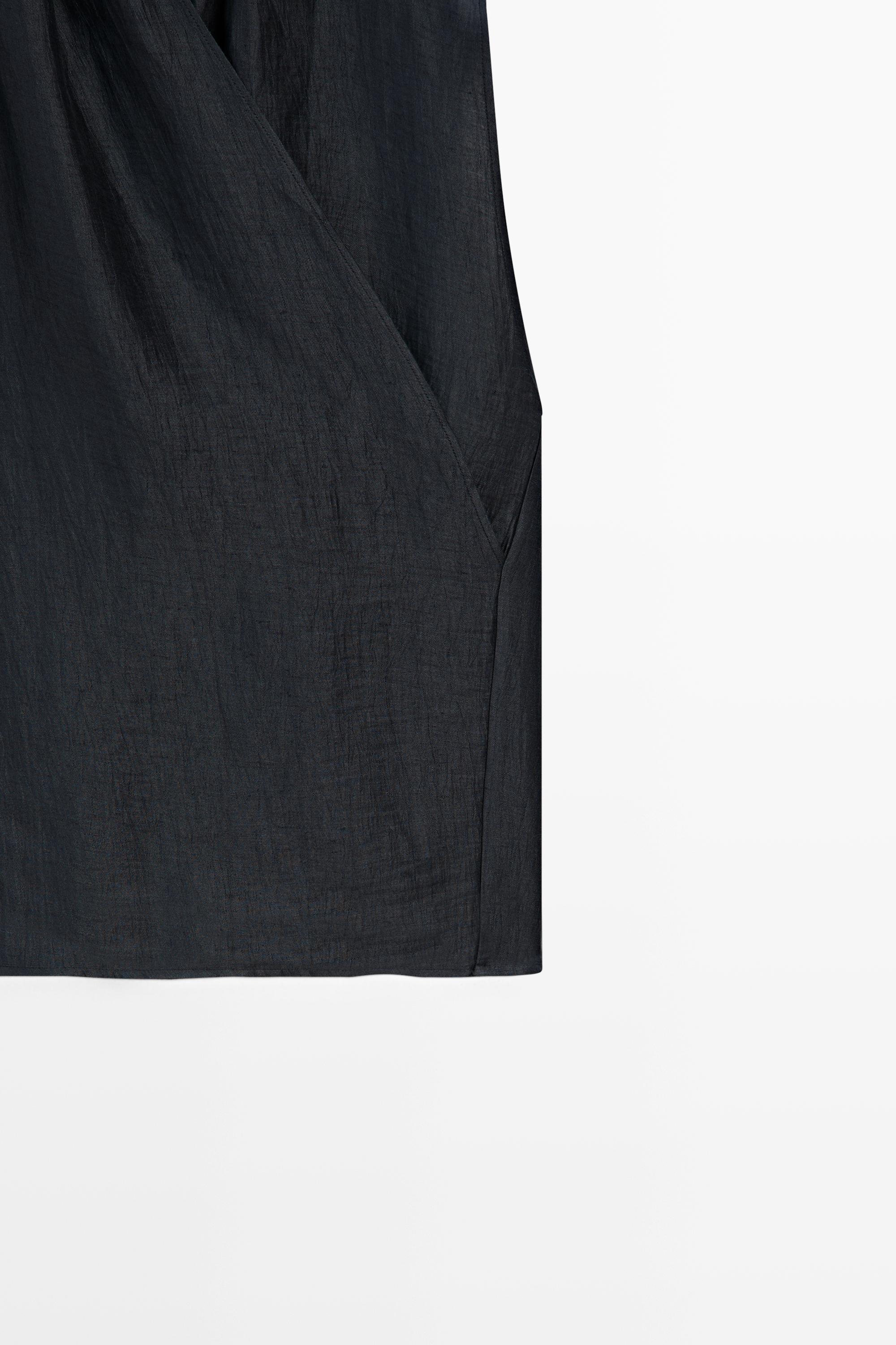 Linen blend sleeveless crossover top — NAVY BLUE