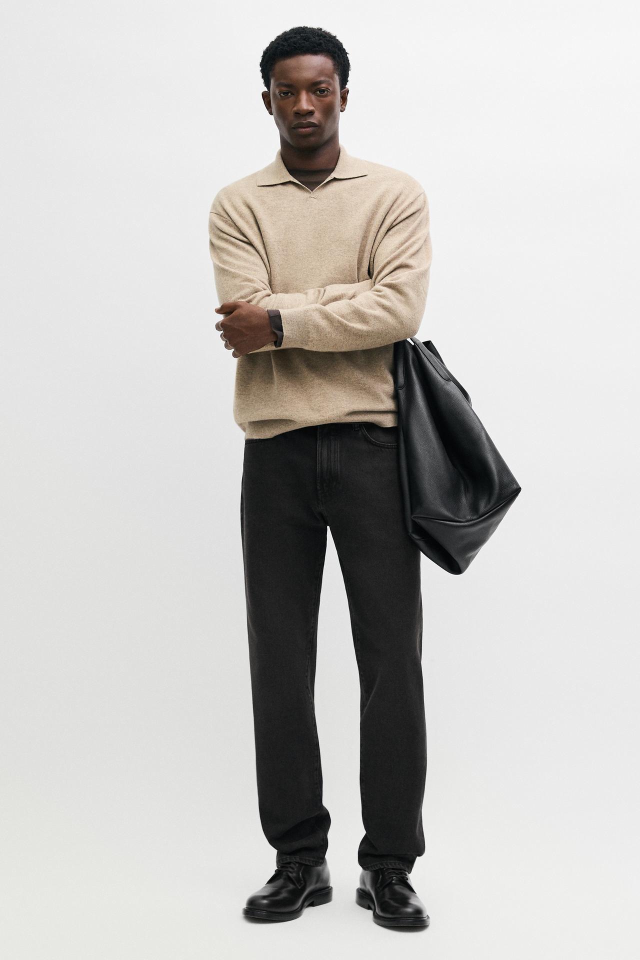 100% wool knit polo sweater — Washed