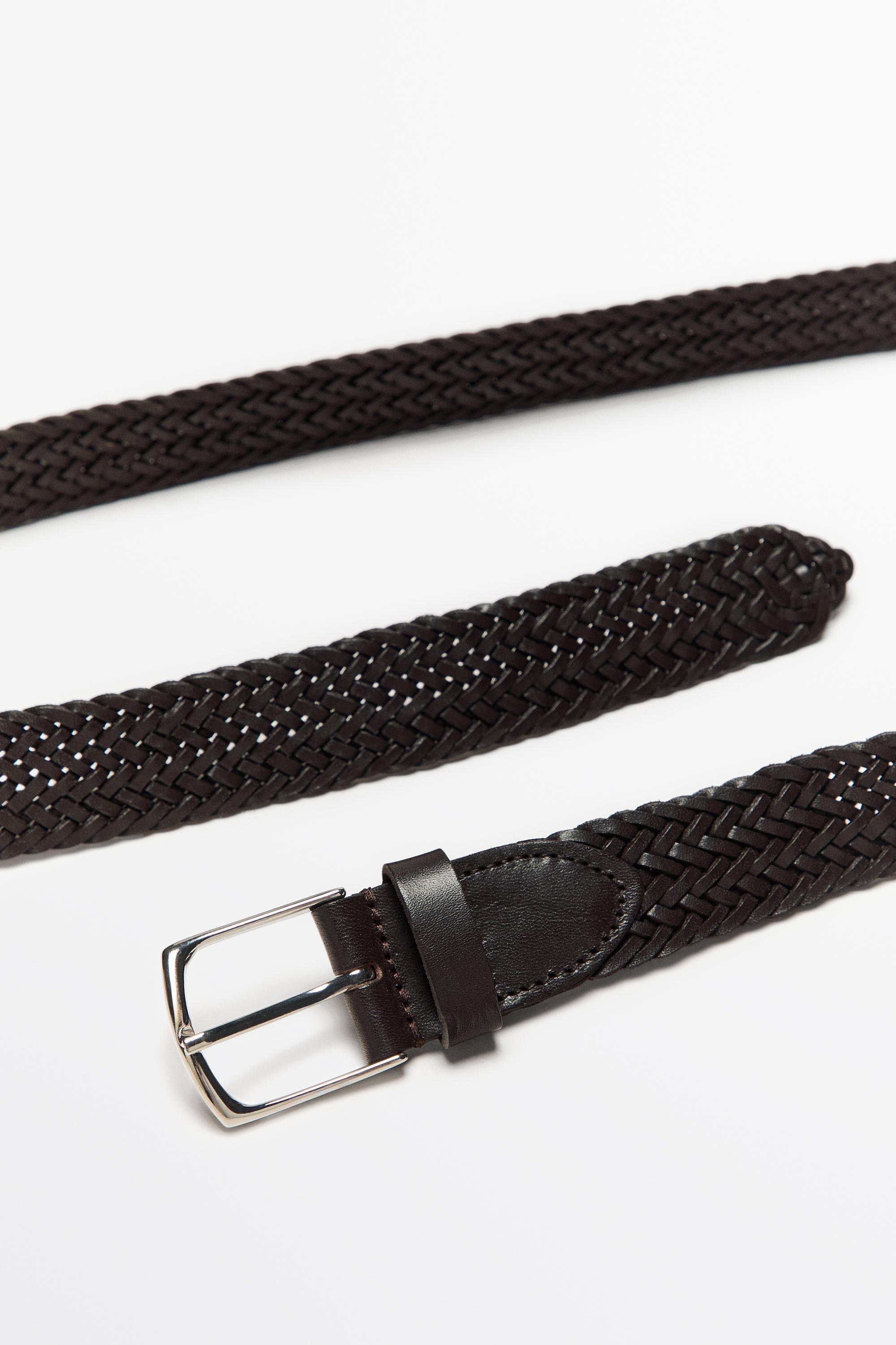 Braided nappa leather belt — BROWN