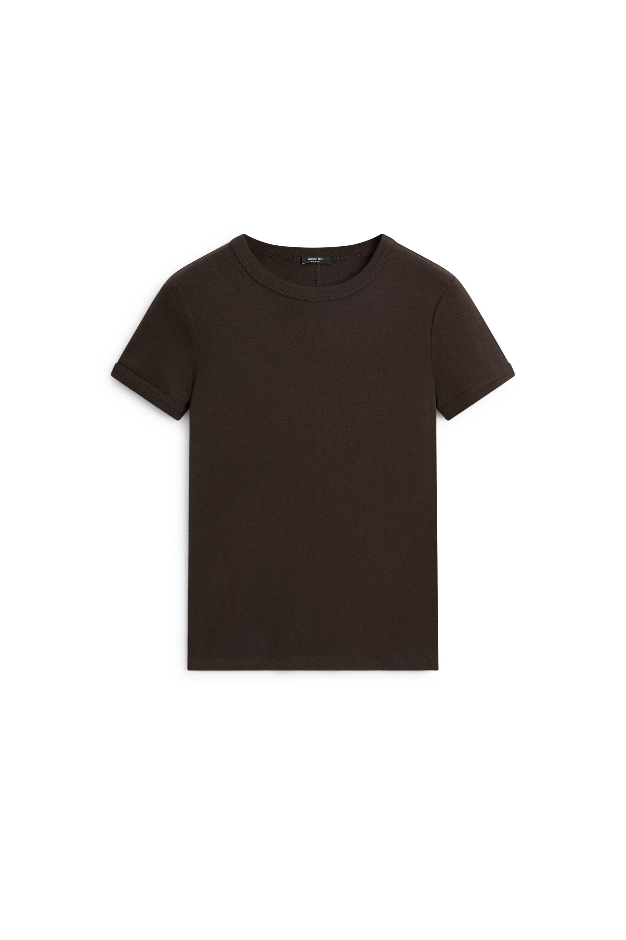 Ribbed short sleeve T-shirt — BROWN