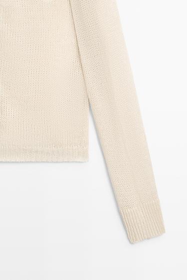 100% linen knit zip-up cardigan — Off white 7