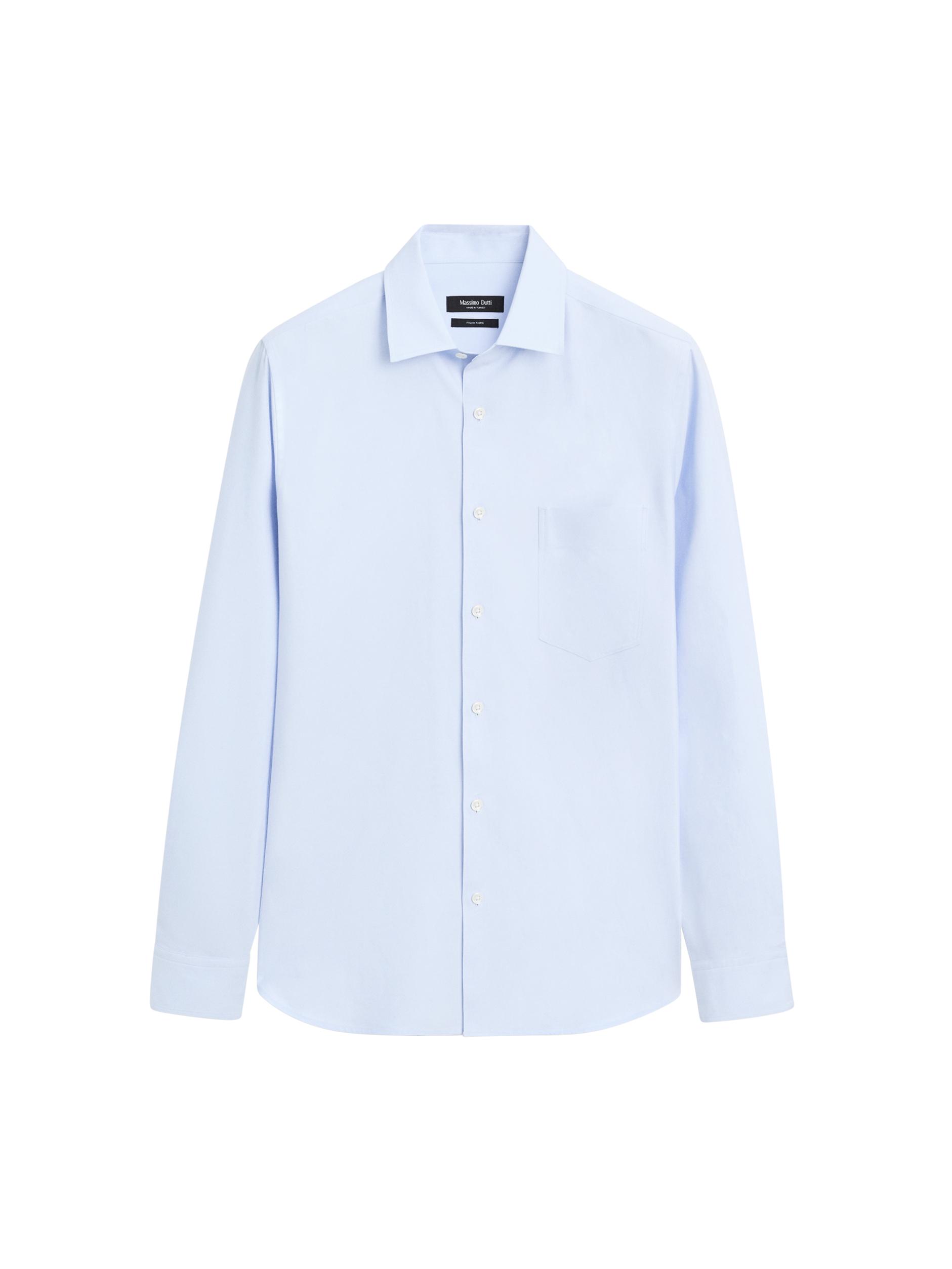Slim fit cotton blend shirt — Sky blue