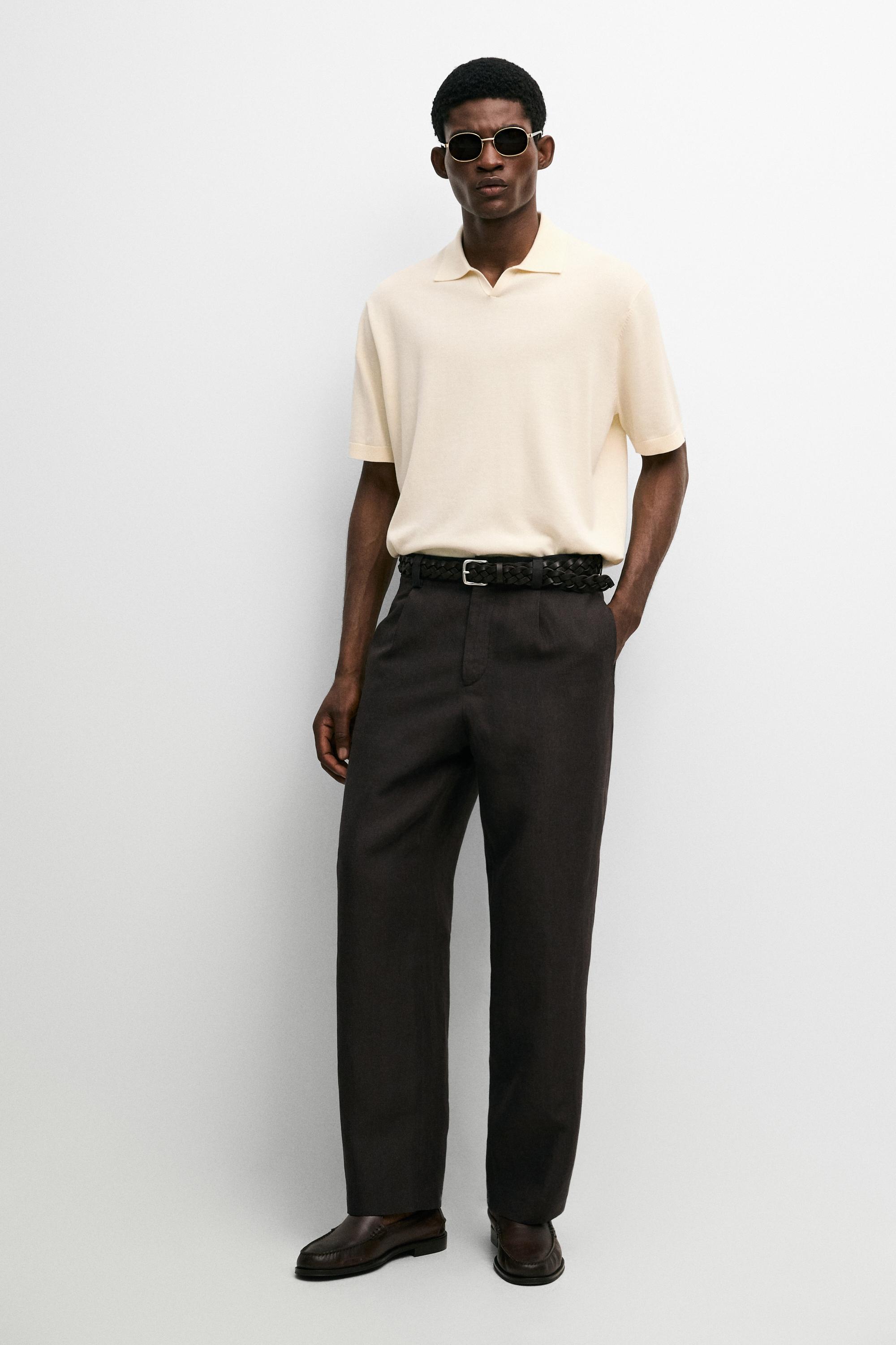 100% cotton V-neck knit polo — CREAM