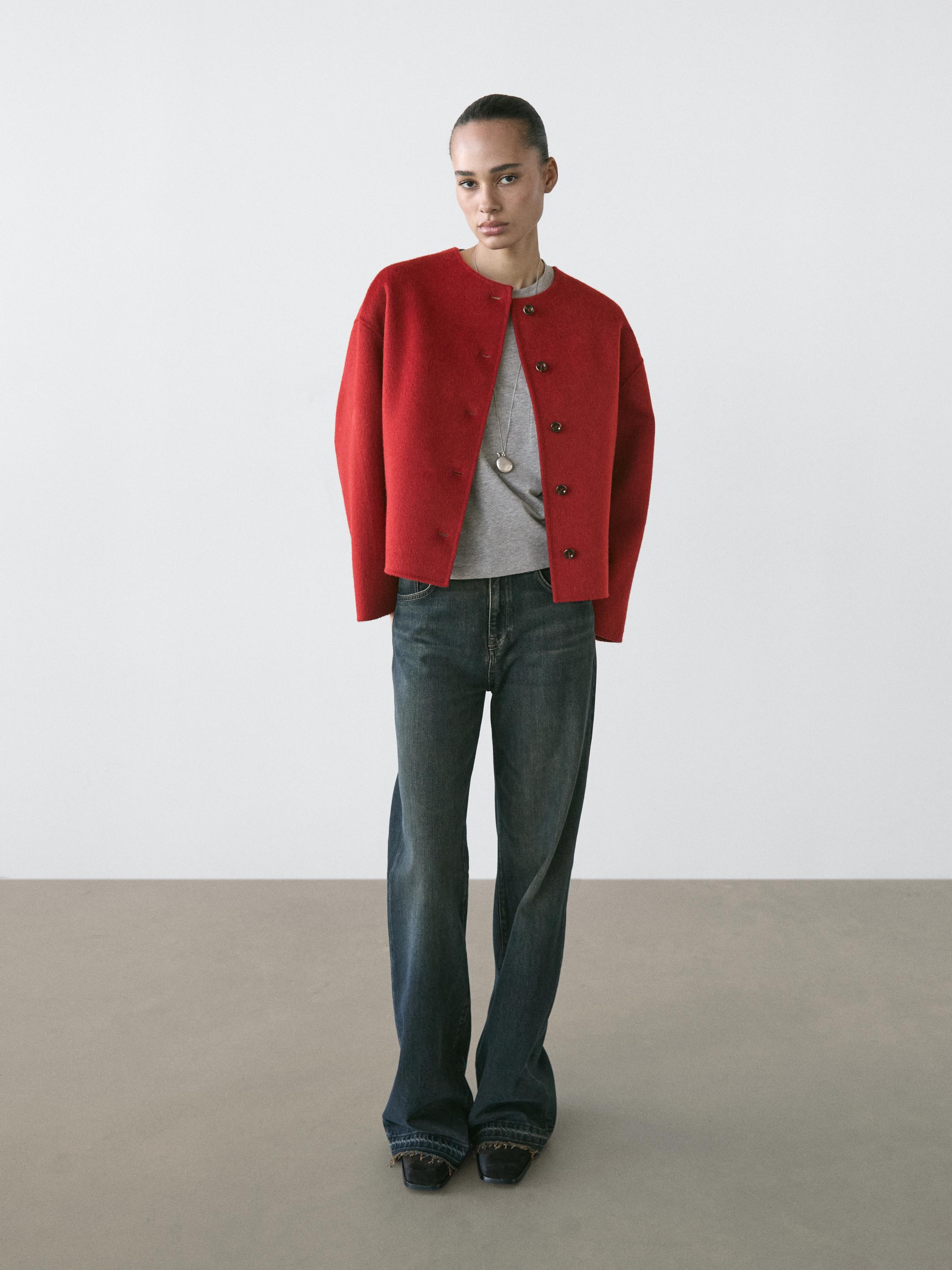 Wool blend jacket with seams — RED