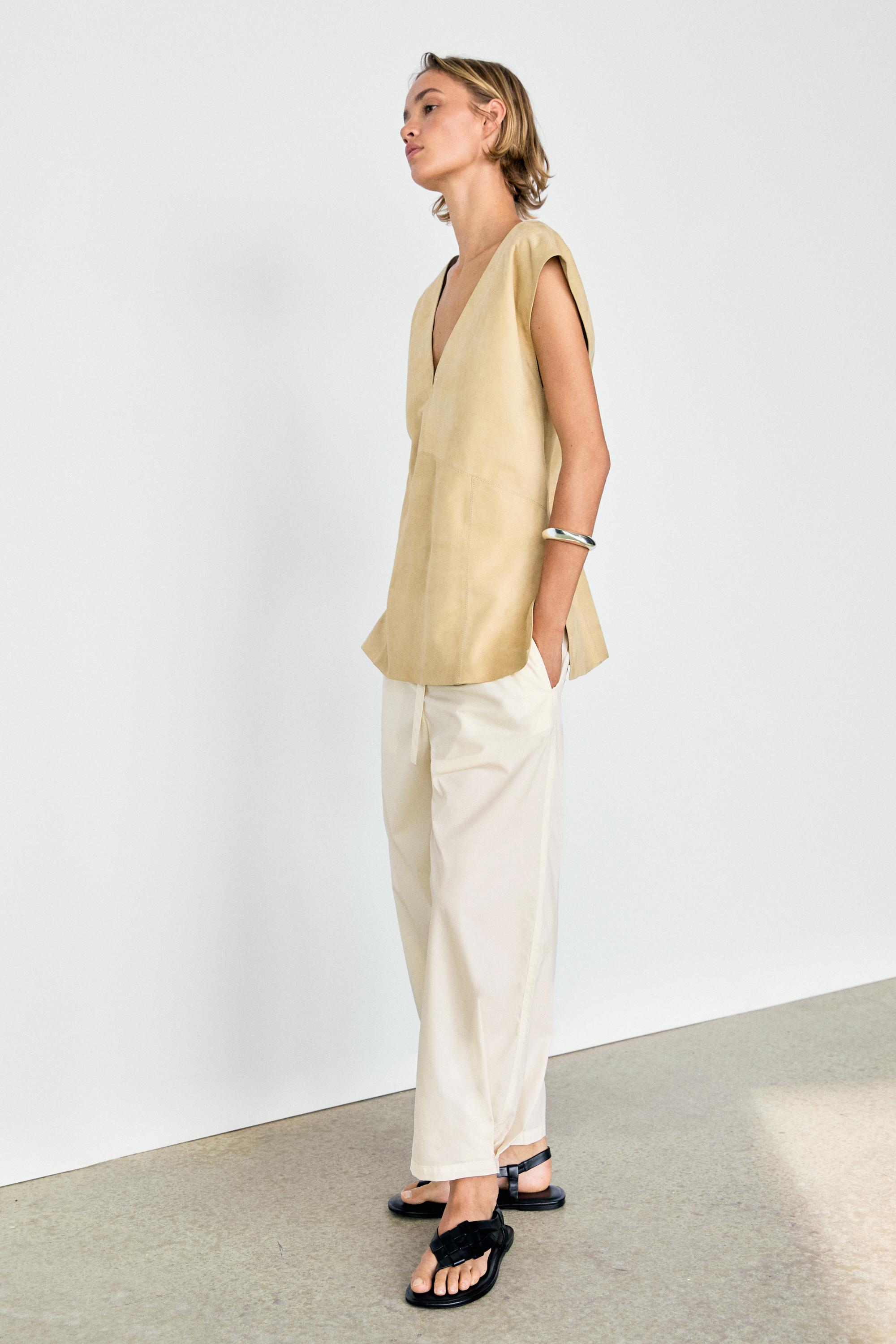 Cotton blend pants with tie detail — WHITE